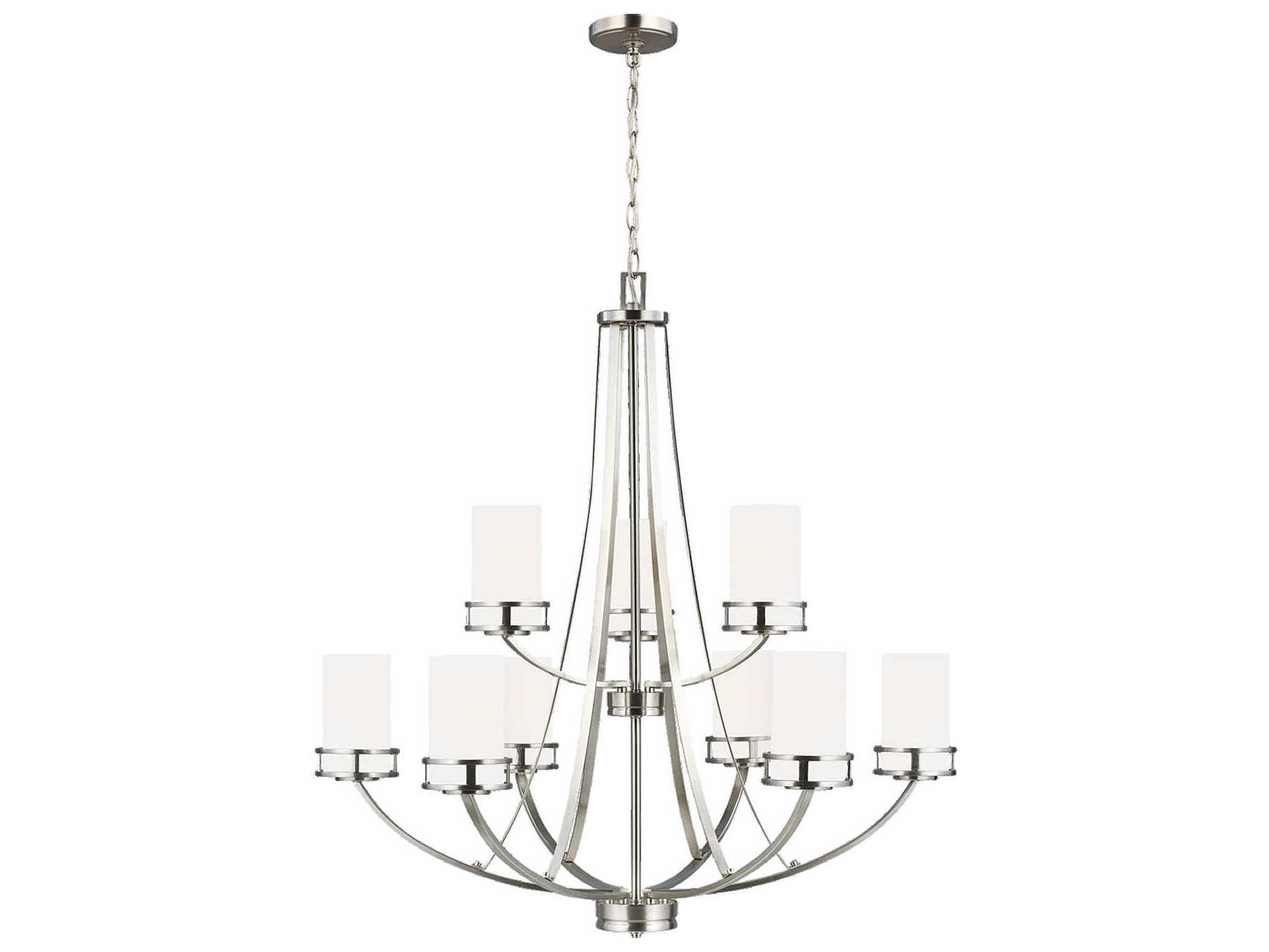 Generation Lighting Robie 9-Light Brushed Nickel Glass Cylinder Tiered Chandelier