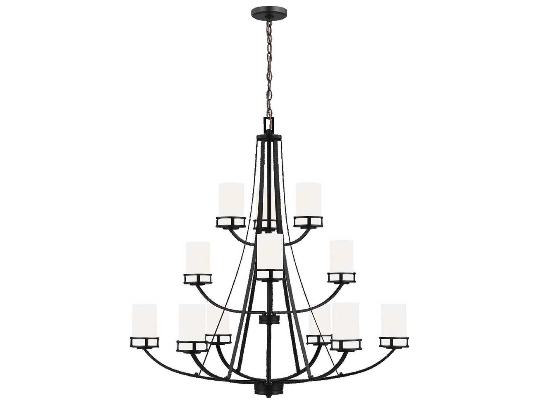 Generation Lighting Robie 12-Light Midnight Black Glass Cylinder Tiered Chandelier