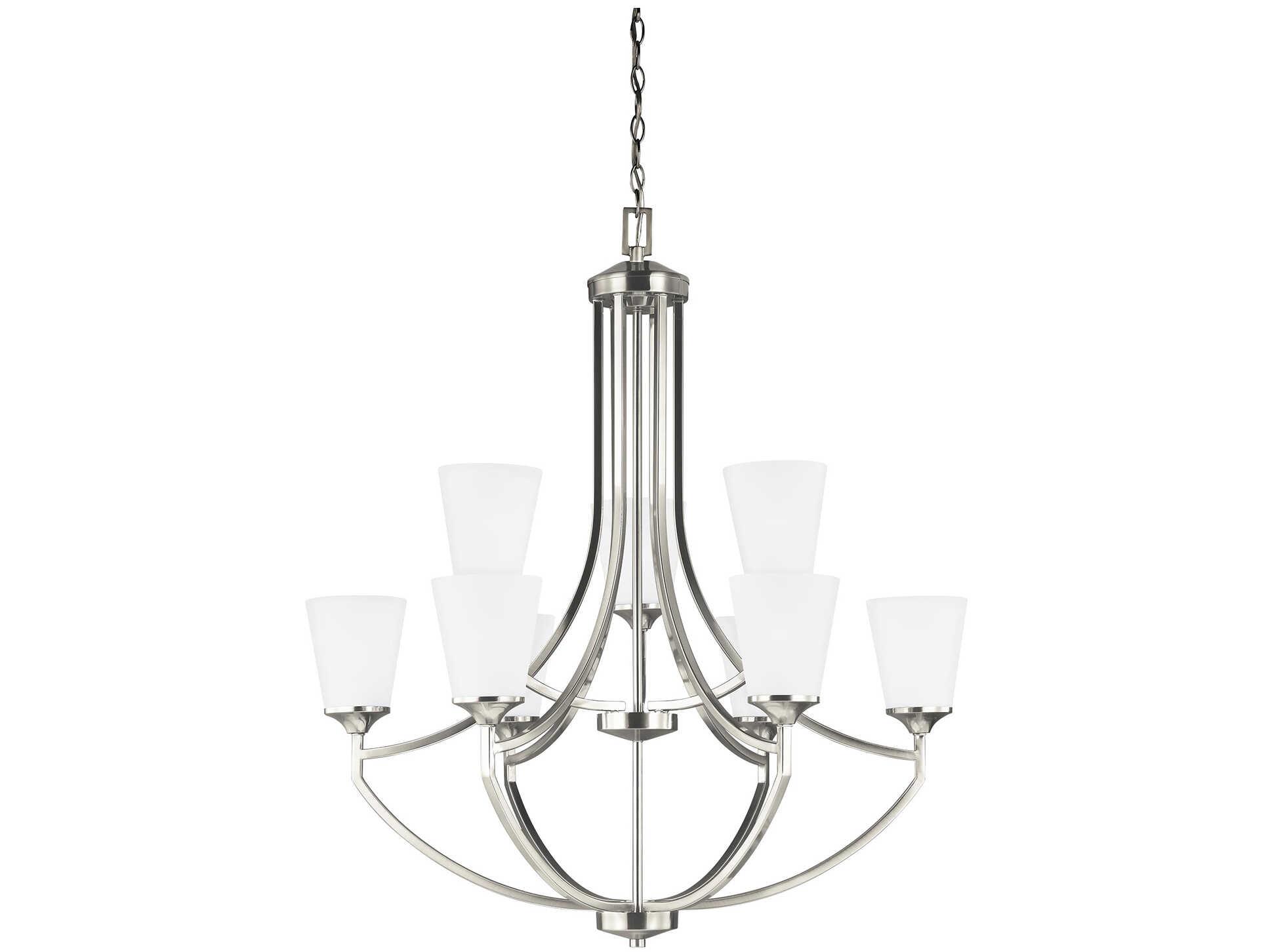 Generation Lighting Hanford 9-Light Brushed Nickel Glass Bell Tiered Chandelier