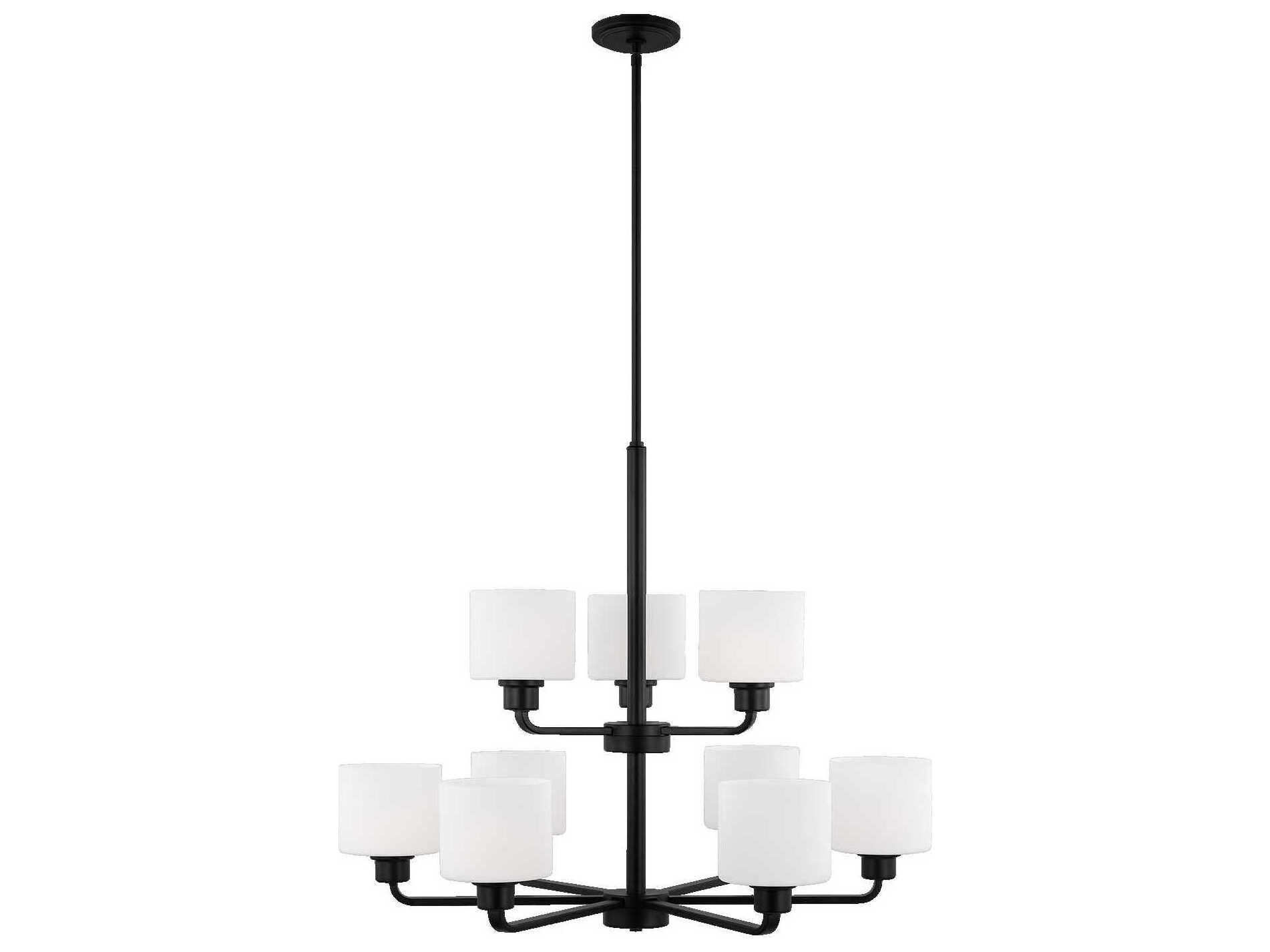 Generation Lighting Canfield 9-Light Midnight Black Glass Drum Tiered Chandelier
