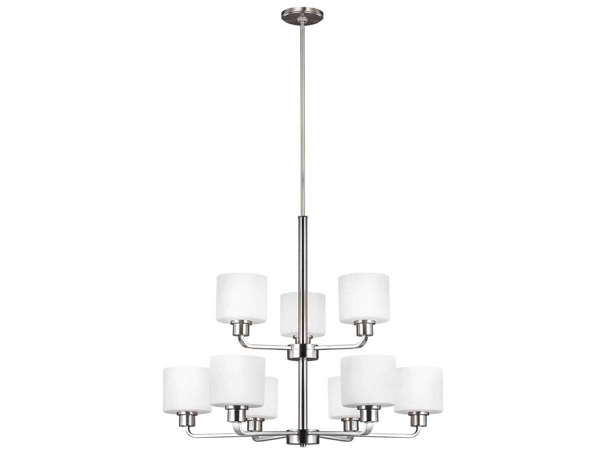 Generation Lighting Canfield 9-Light Brushed Nickel Glass Drum Tiered Chandelier
