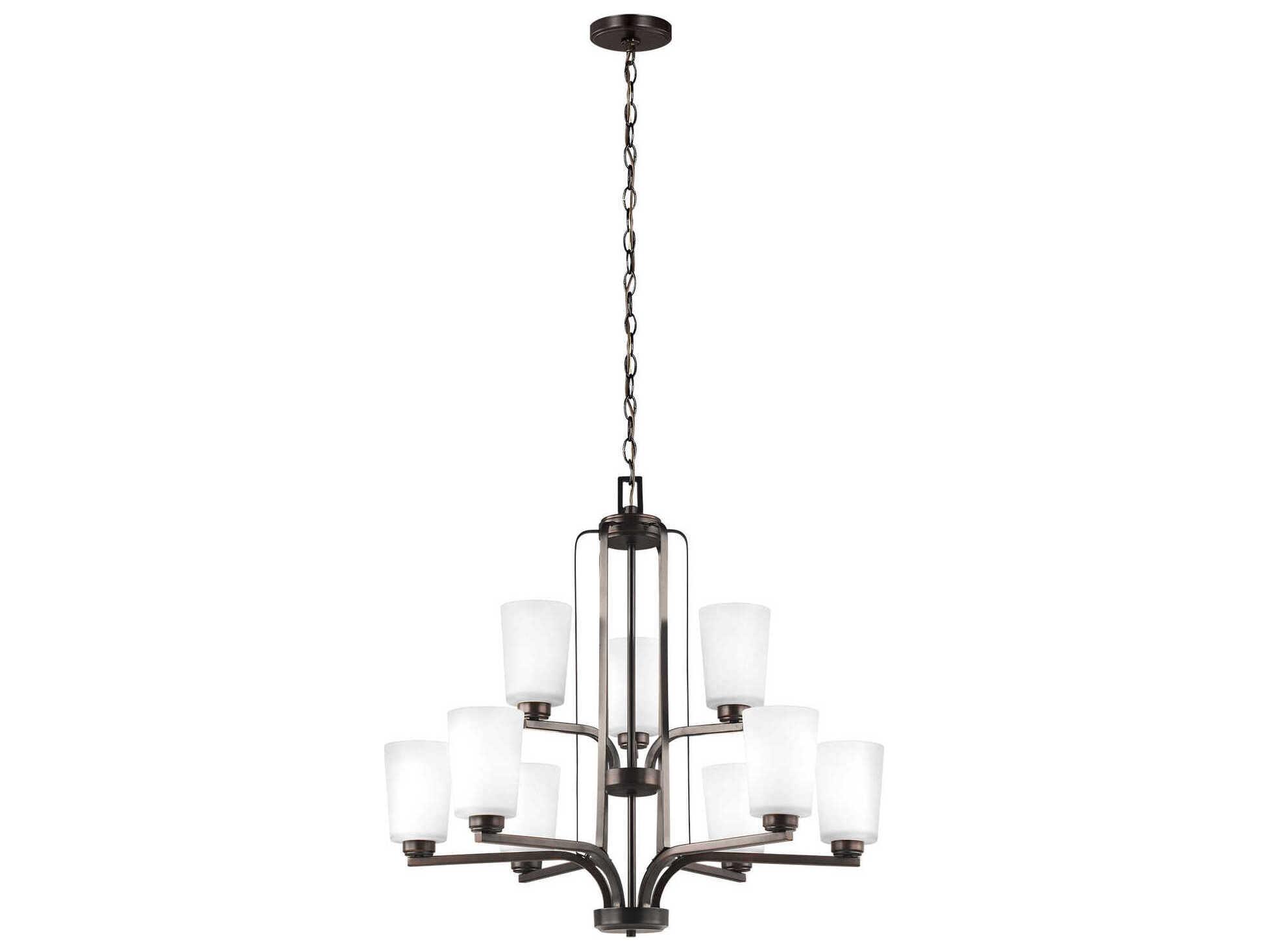 Generation Lighting Franport 9-Light Bronze Glass Cylinder Tiered Chandelier