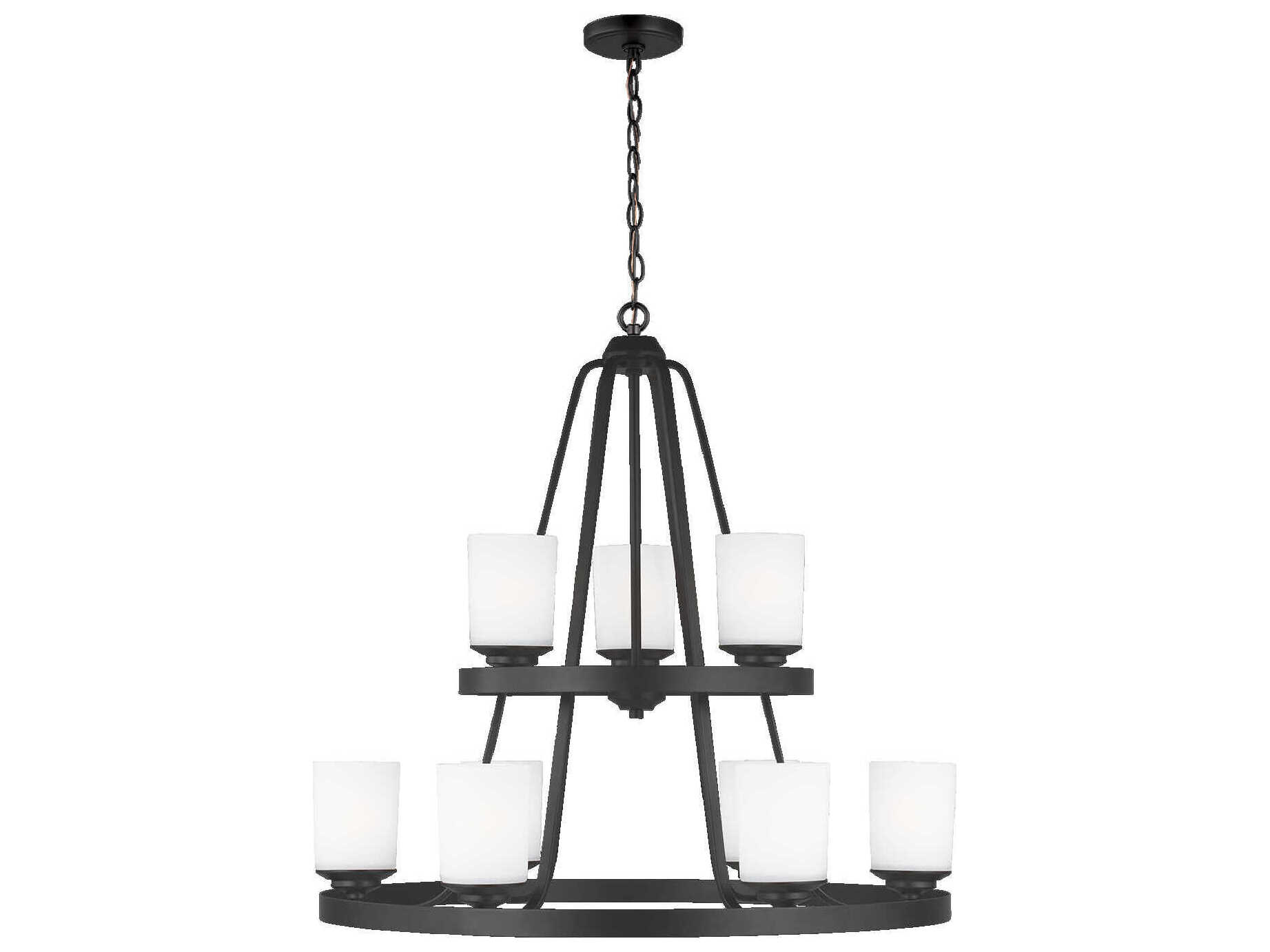 Generation Lighting Kemal 9-Light Midnight Black Glass Cylinder Tiered Chandelier