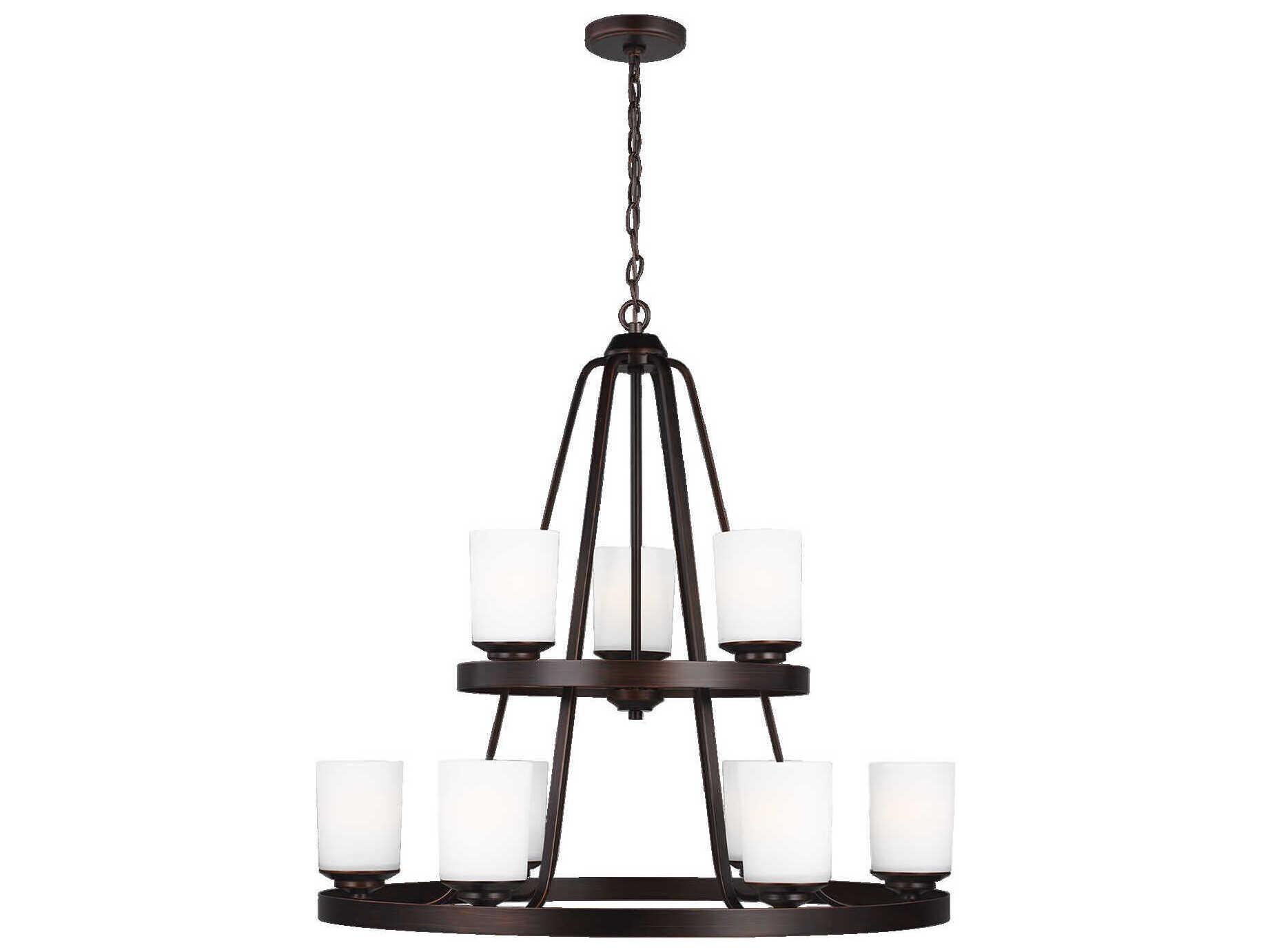 Generation Lighting Kemal 9-Light Bronze Glass Cylinder Tiered Chandelier