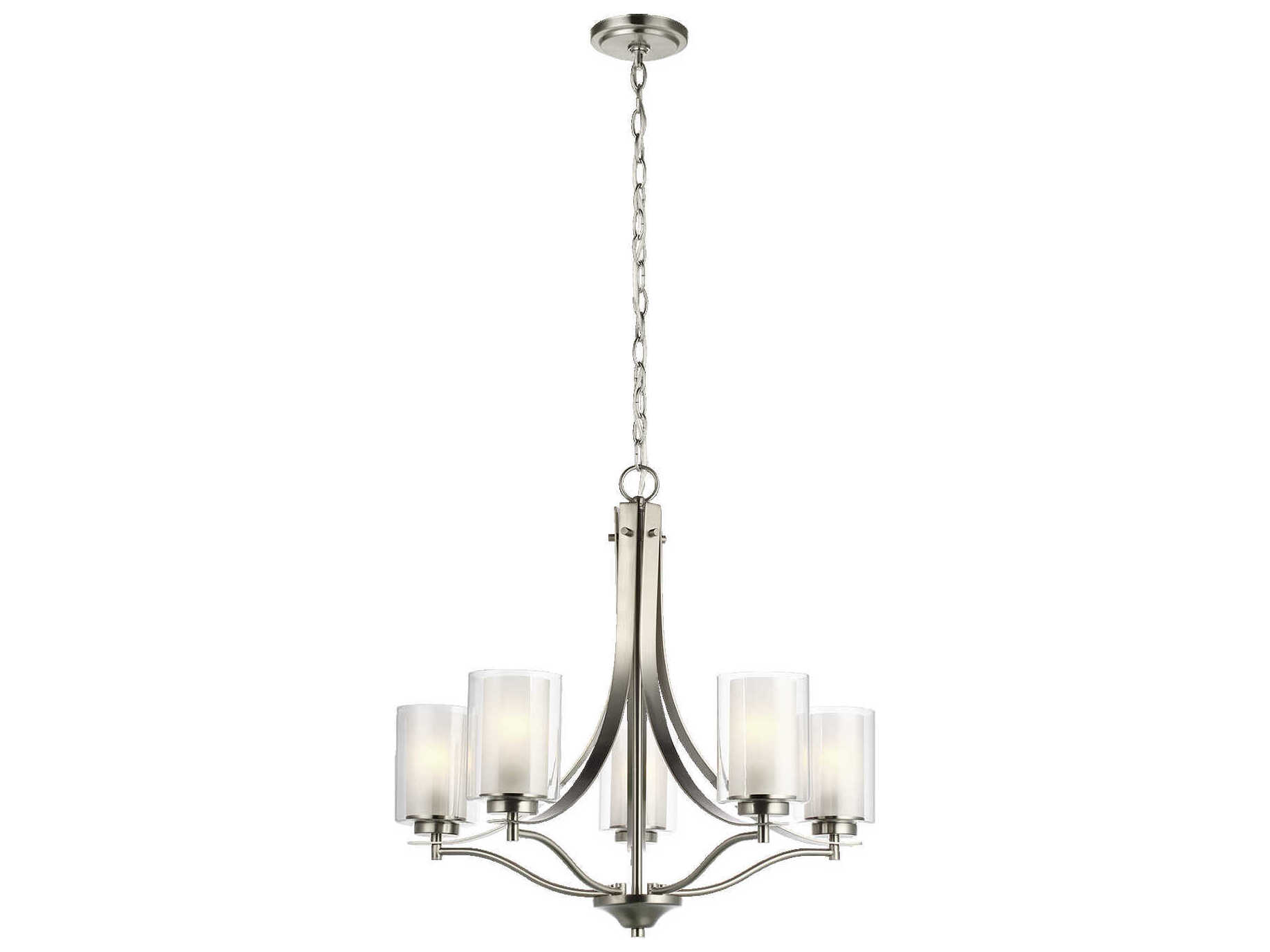 Generation Lighting Elmwood Park 5-Light Brushed Nickel Glass Cylinder Chandelier