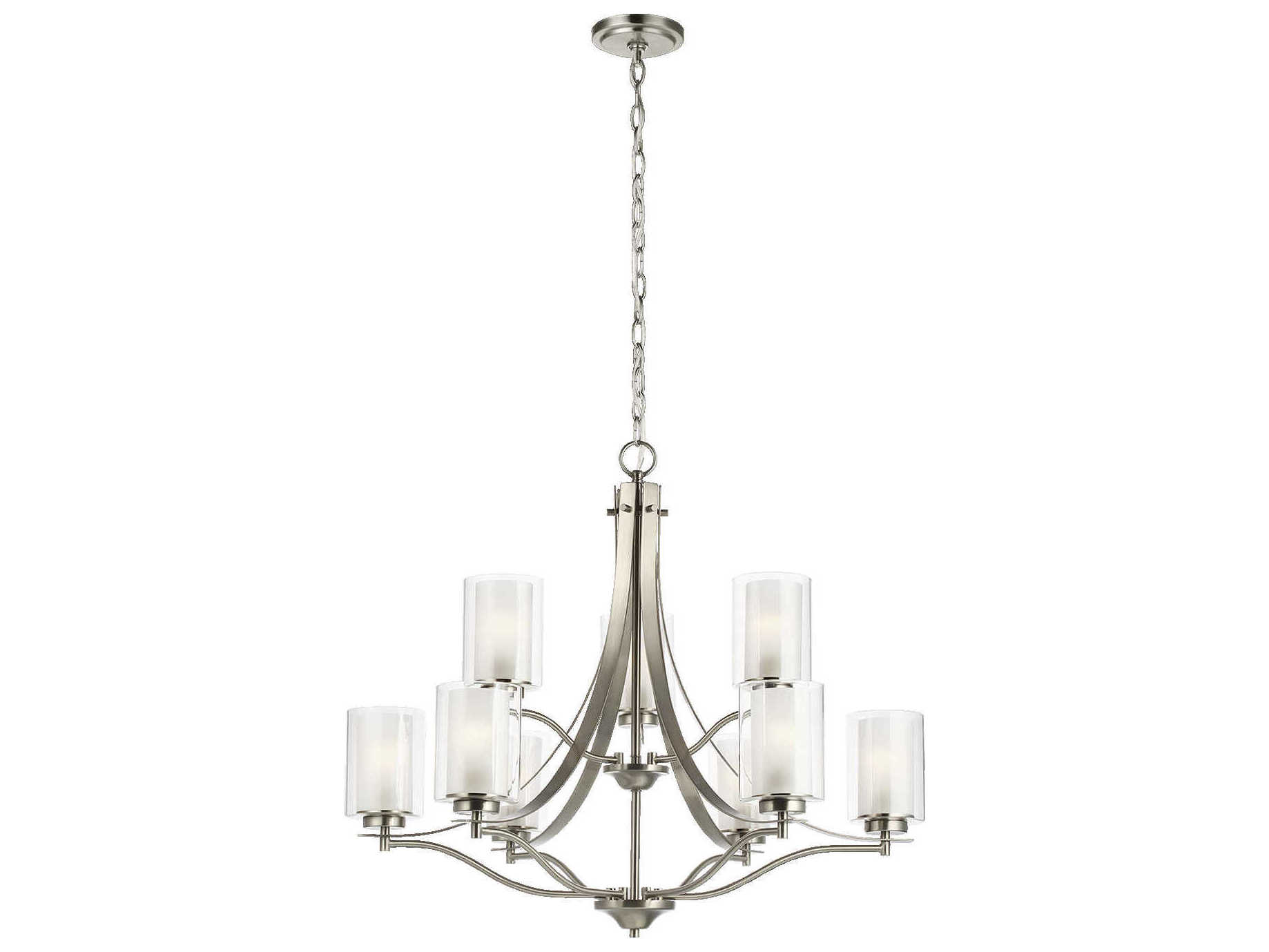 Generation Lighting Elmwood Park 9-Light Brushed Nickel Glass Cylinder Tiered Chandelier