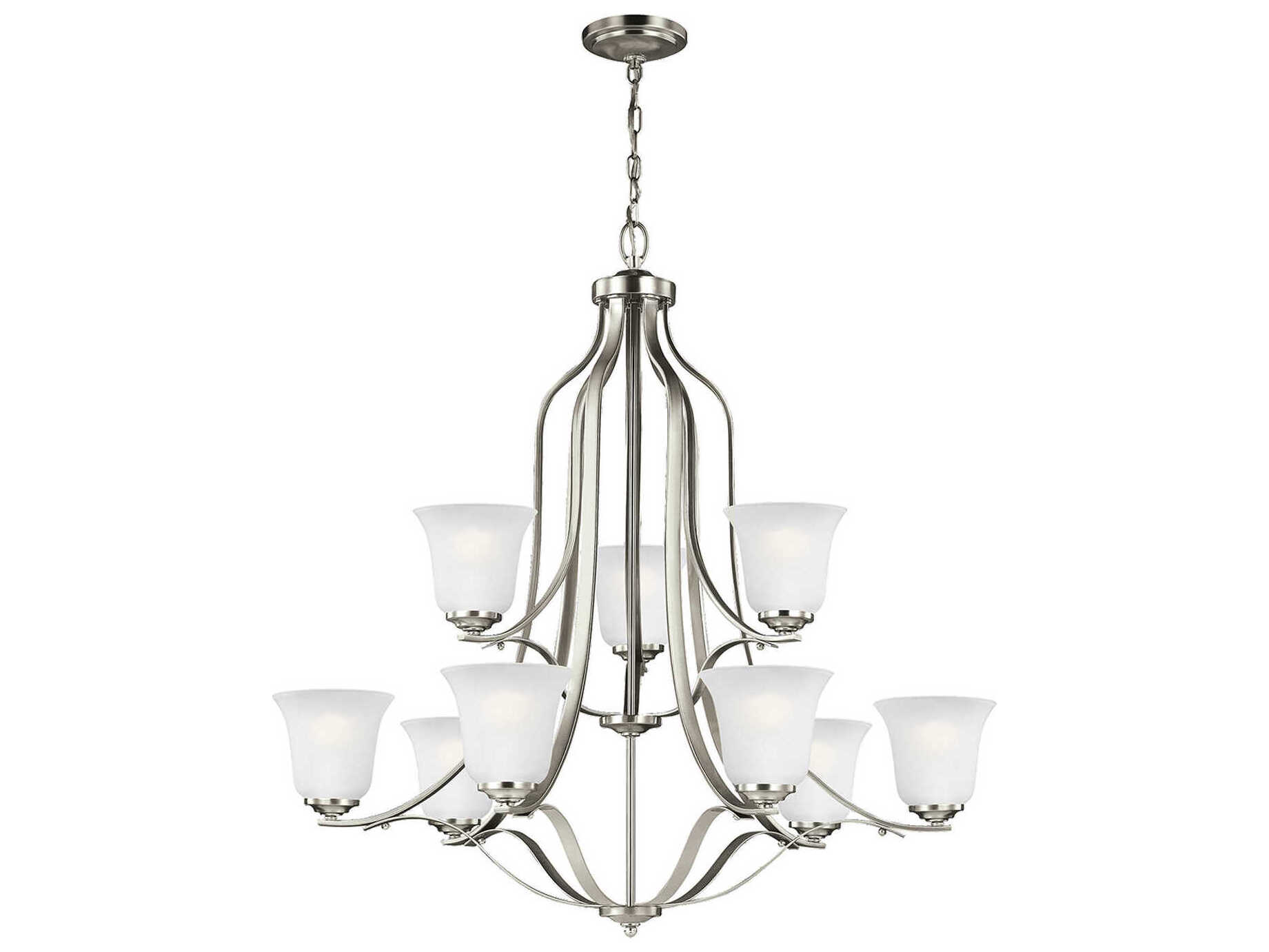 Generation Lighting Emmons 9-Light Brushed Nickel Glass Bell Tiered Chandelier