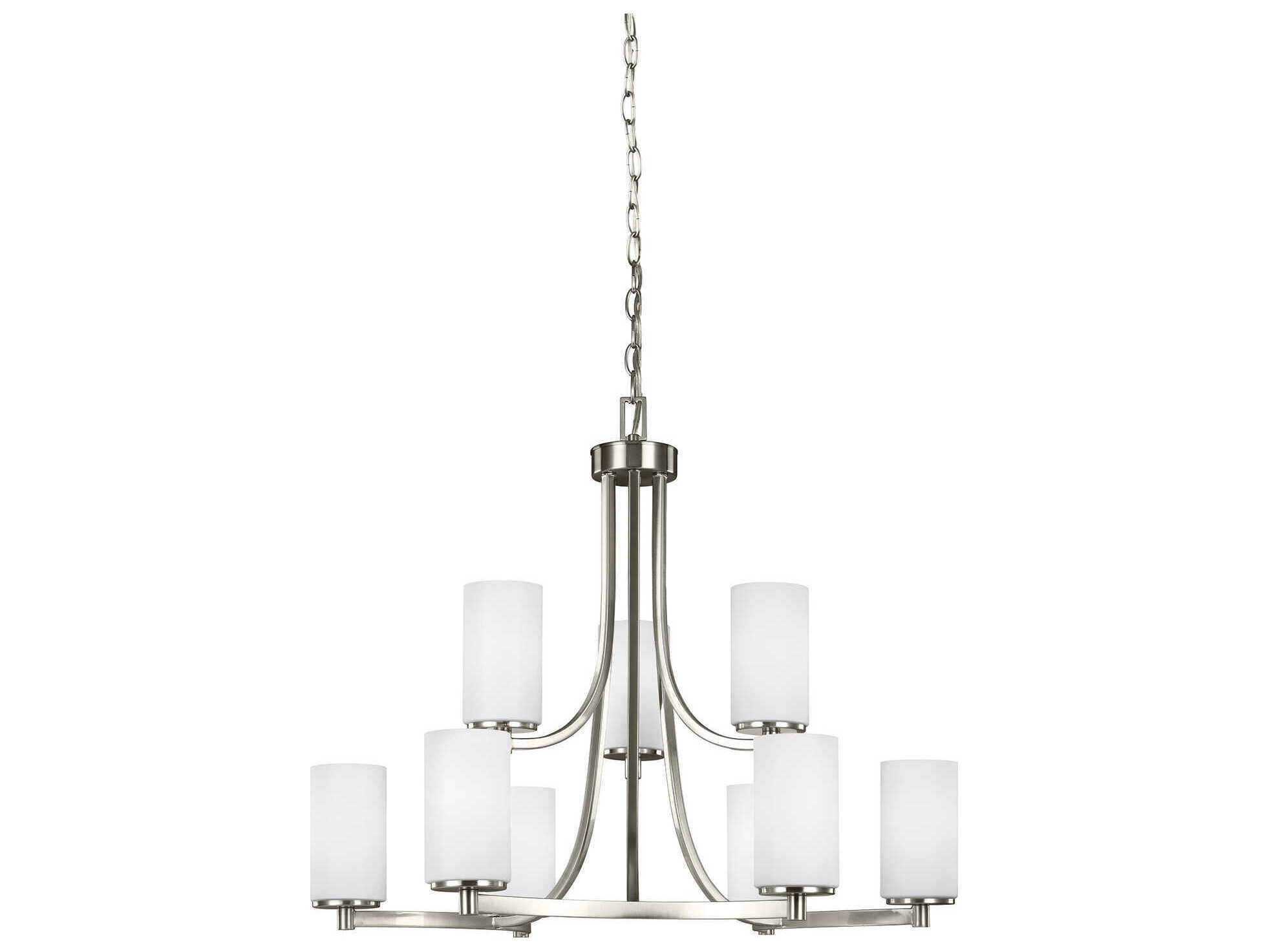 Generation Lighting Hettinger 9-Light Brushed Nickel Glass Cylinder Tiered Chandelier