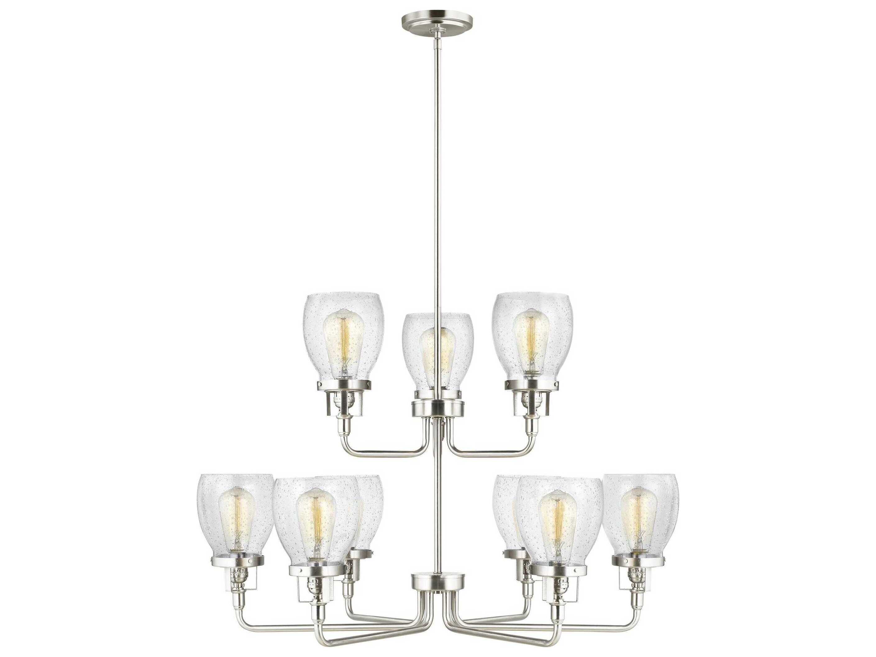 Generation Lighting Belton 9-Light Brushed Nickel Glass Bell Tiered Chandelier