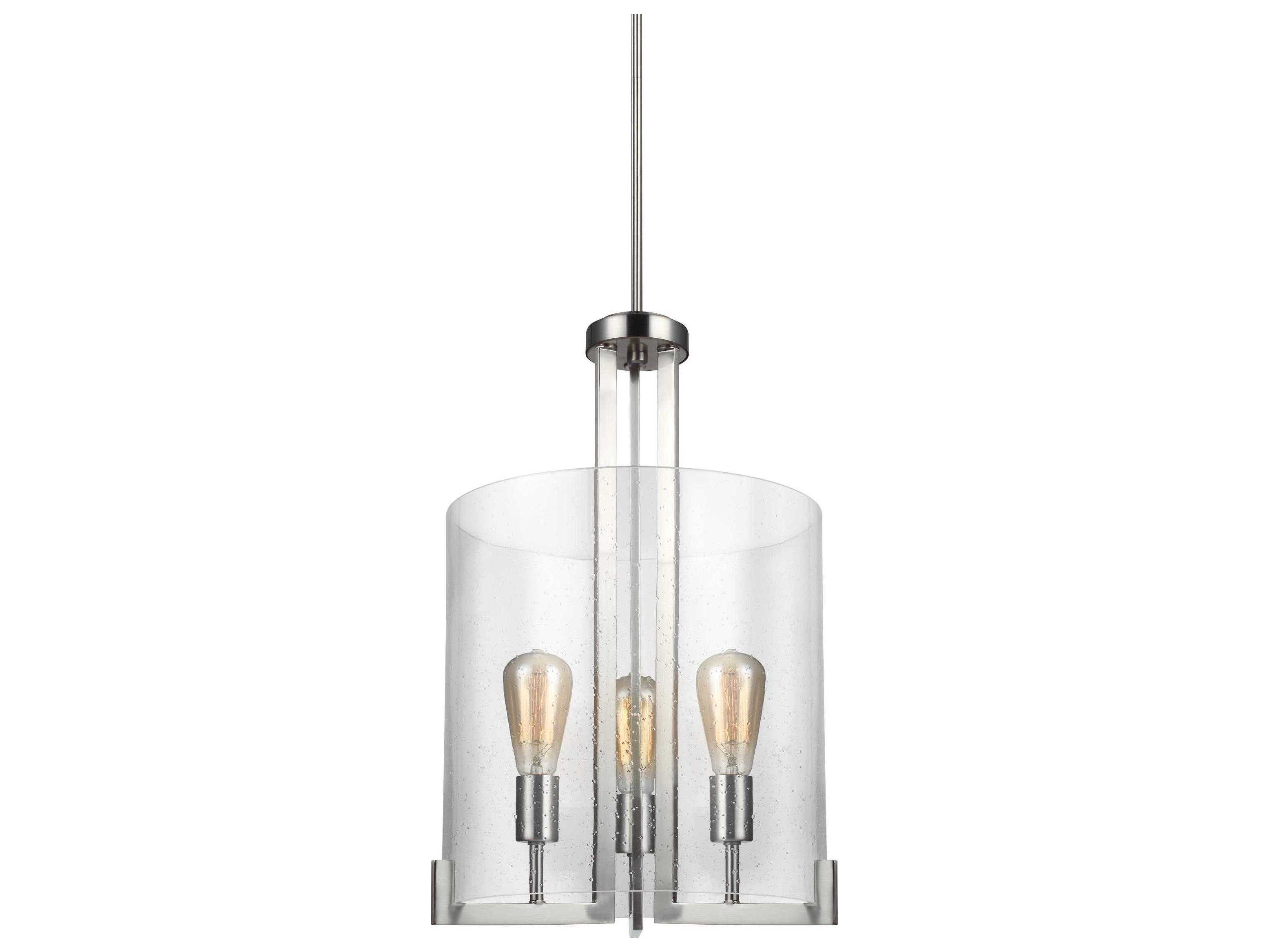 Generation Lighting Dawes 3-Light Brushed Nickel Glass Cylinder Pendant
