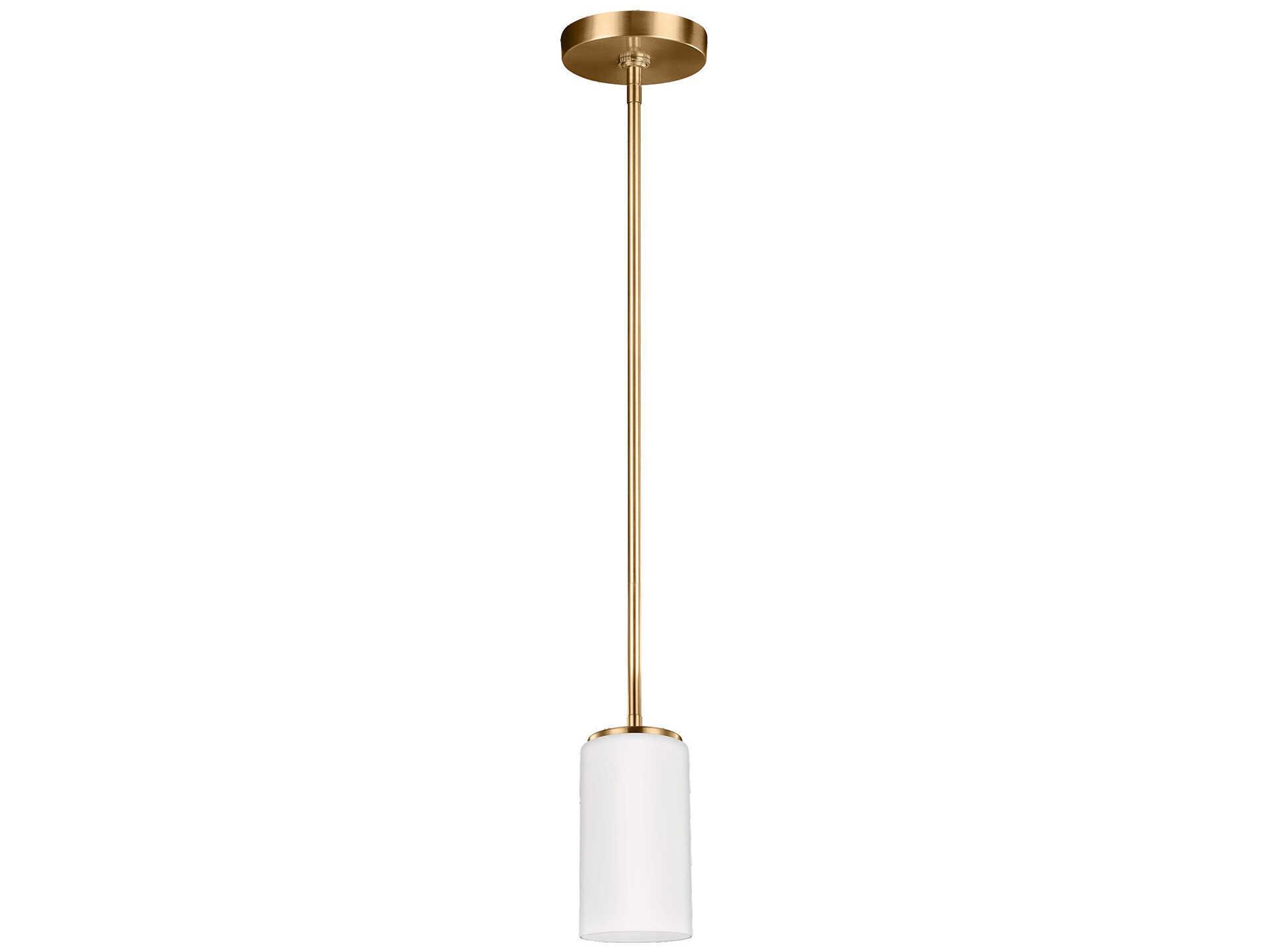 Generation Lighting Alturas 1-Light Satin Brass Glass Cylinder Mini Pendant