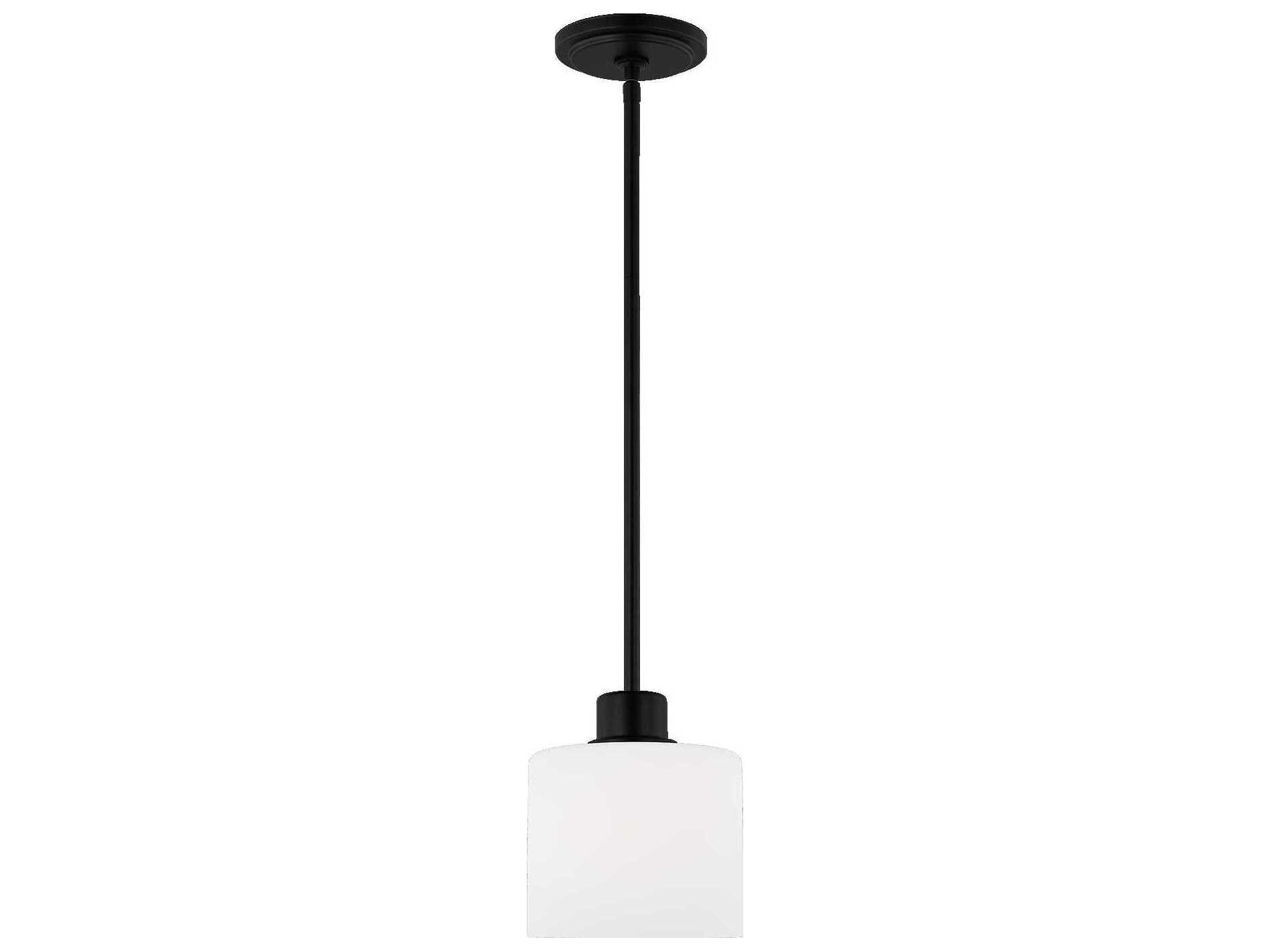 Generation Lighting Canfield 1-Light Midnight Black Glass Drum Mini Pendant