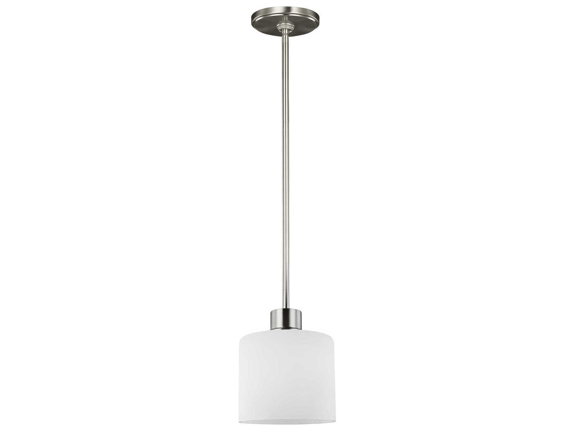 Generation Lighting Canfield 1-Light Brushed Nickel Glass Drum Mini Pendant