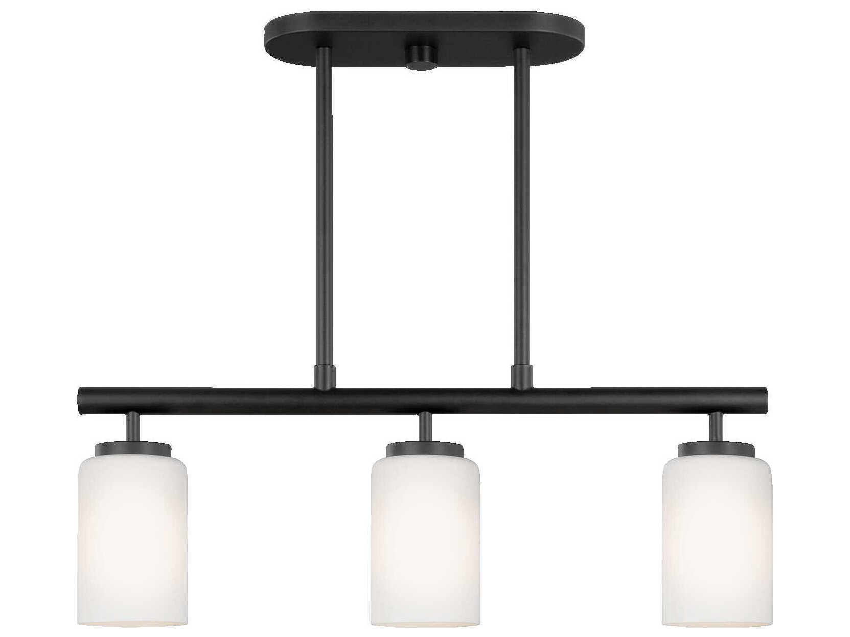 Generation Lighting Oslo 3-Light Midnight Black Glass Cylinder Linear Island Pendant