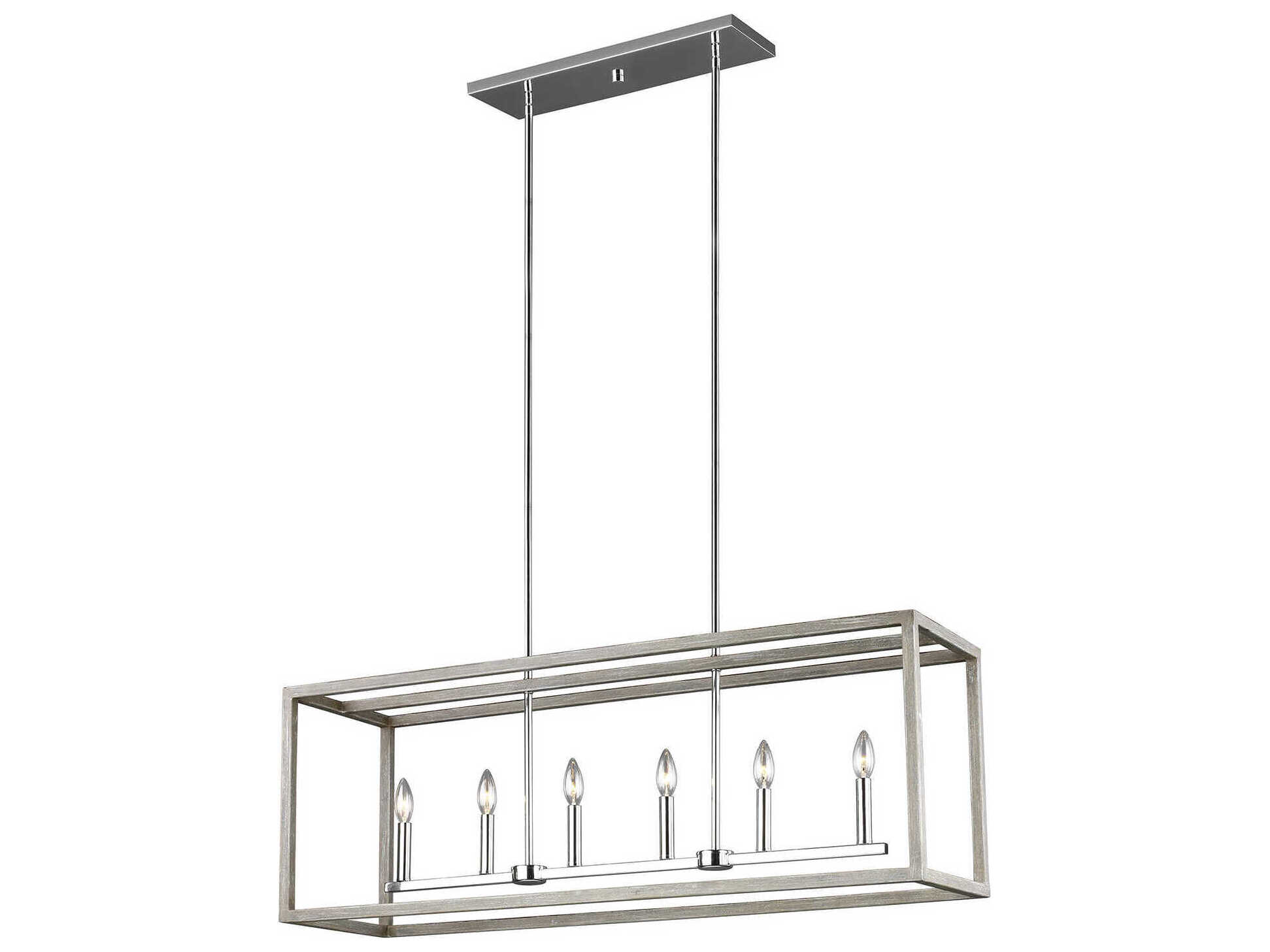 Generation Lighting Moffet Street 6-Light Washed Pine Chrome Linear Island Pendant