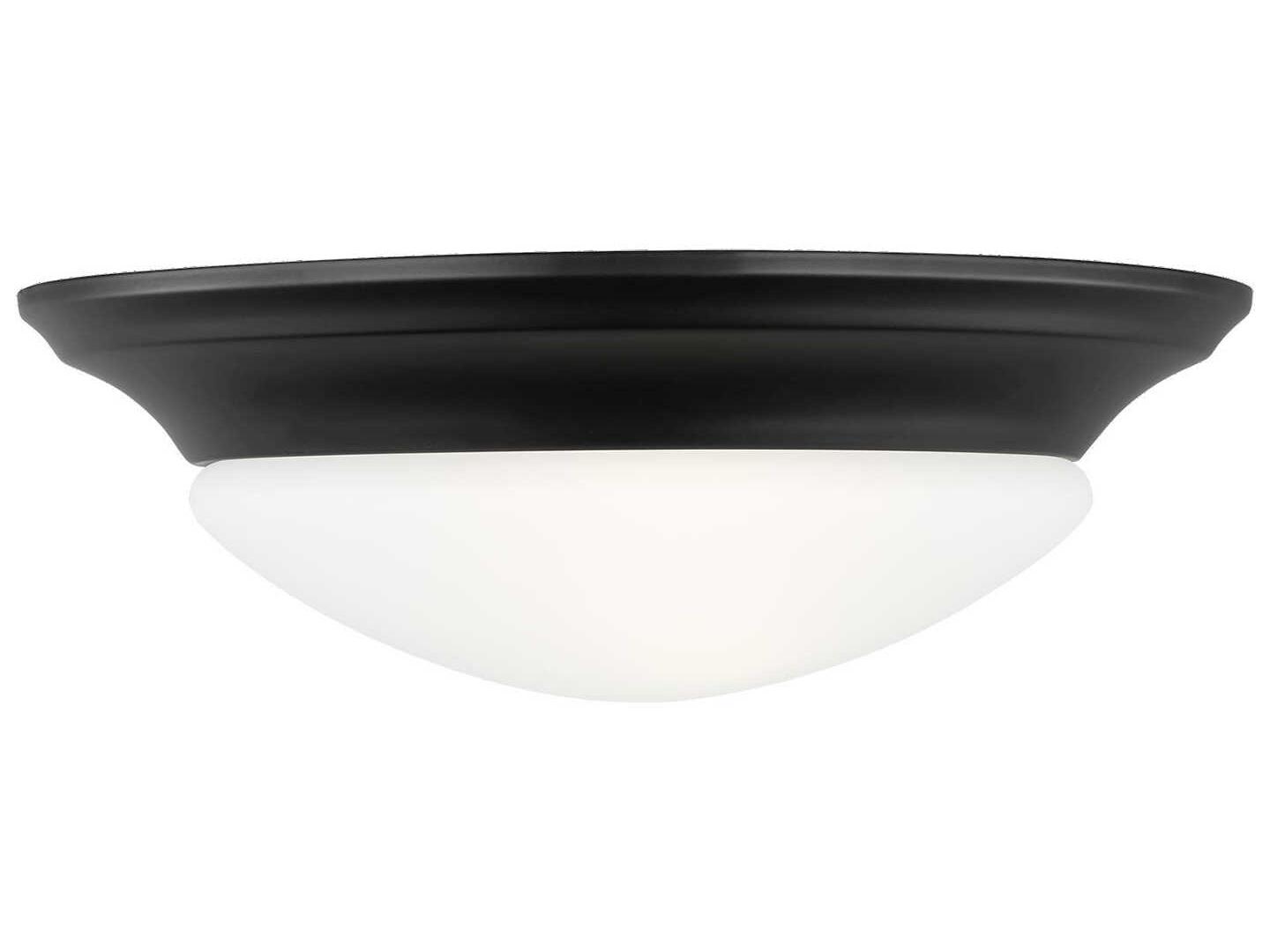 Generation Lighting Nash 1-Light Midnight Black Glass Bowl Flush Mount
