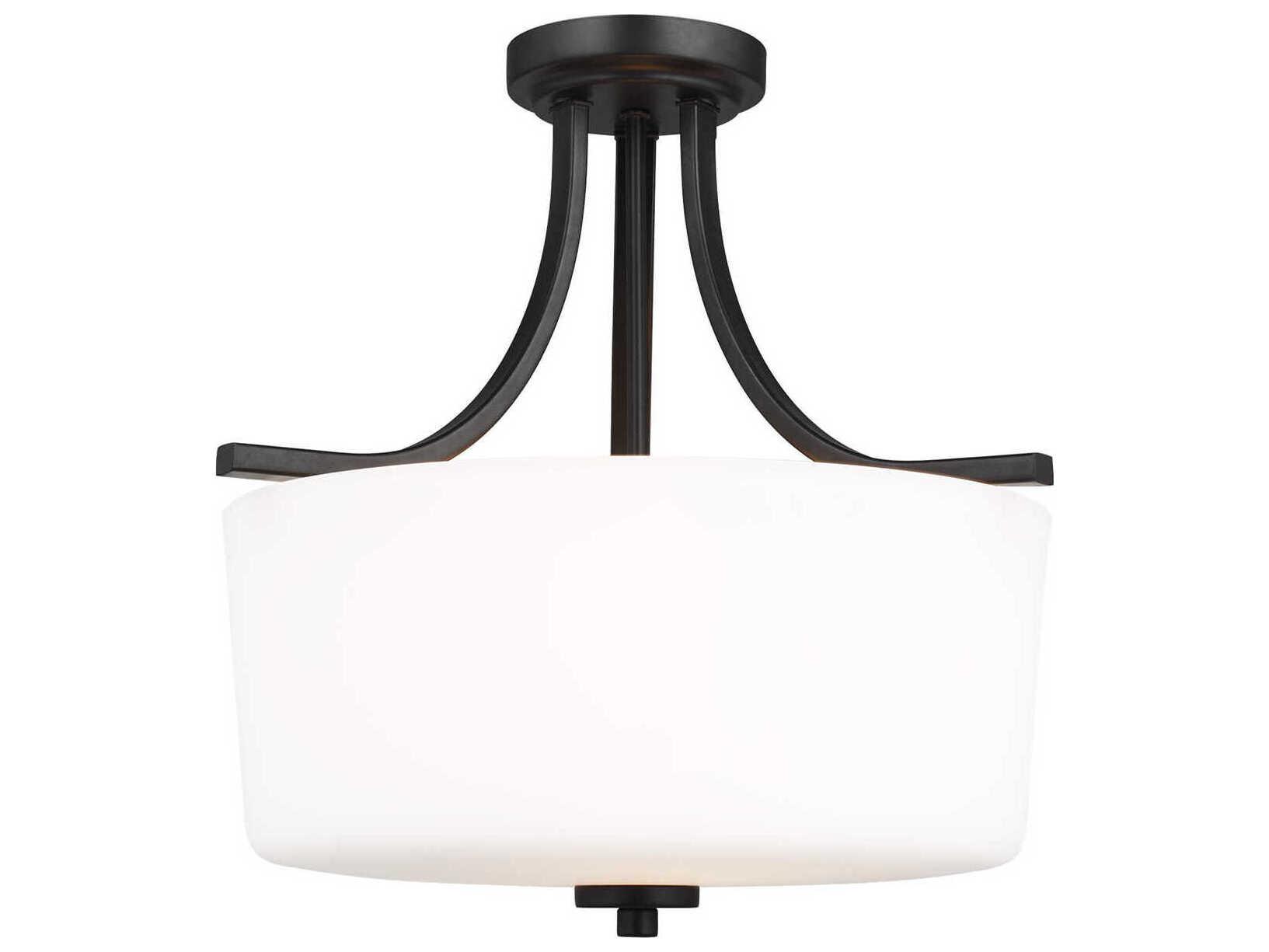 Generation Lighting Kemal 3-Light Midnight Black Glass Drum Semi Flush Mount