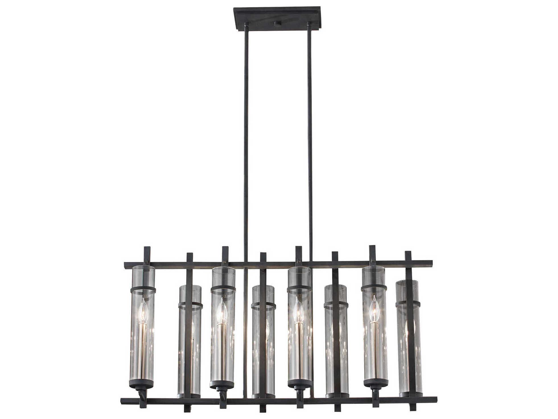 Generation Lighting Ethan 8-Light Antique Forged Iron Brushed Steel Black Glass Cylinder Island Pendant