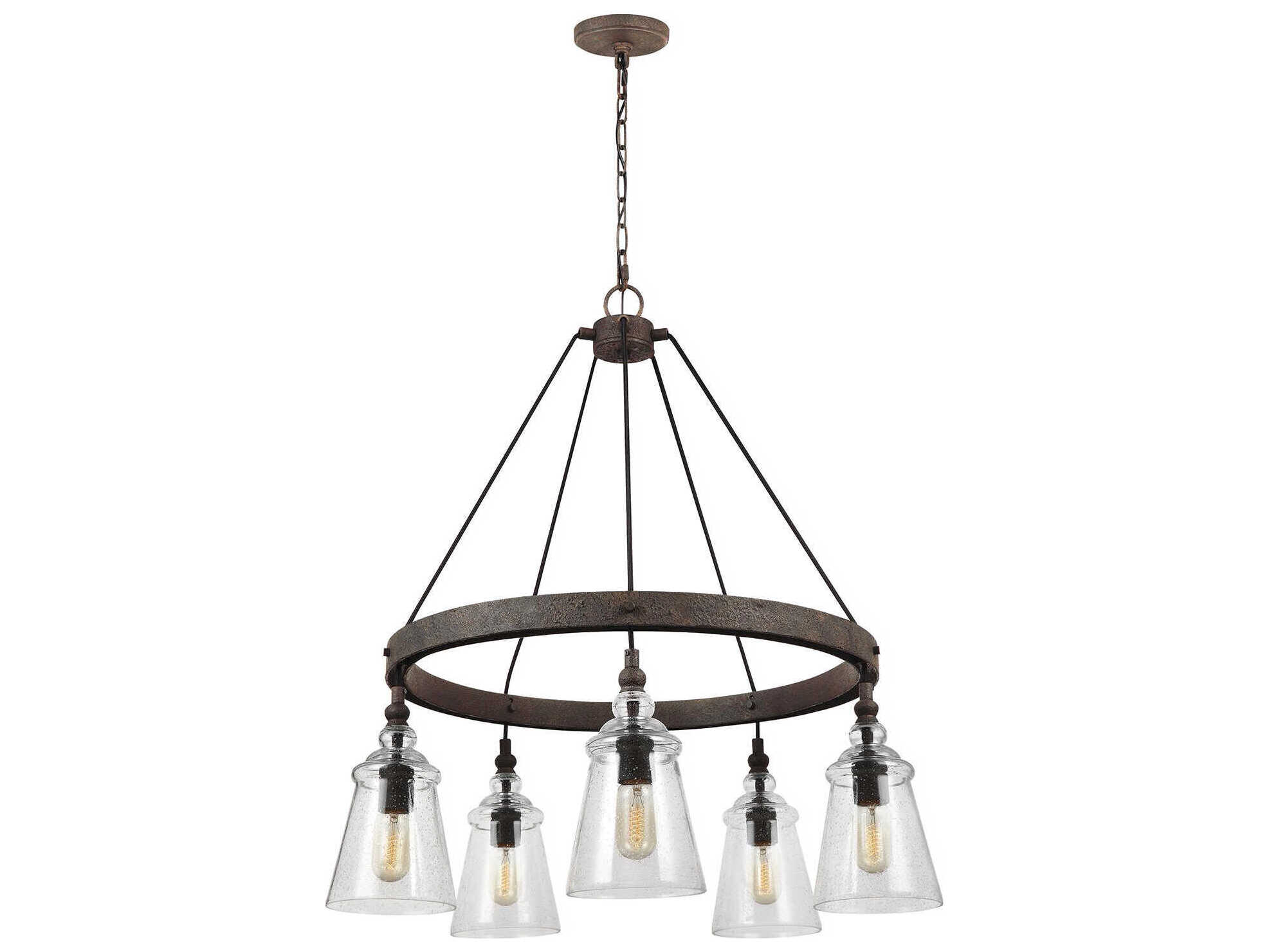 Generation Lighting Loras 5-Light Dark Weathered Iron Brown Glass Chandelier