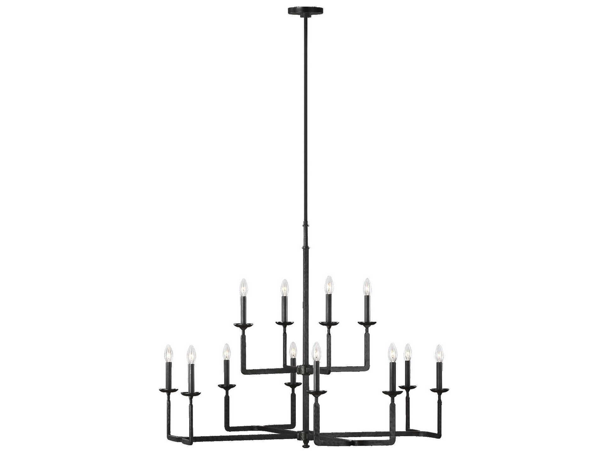 Generation Lighting Ansley 12-Light Aged Iron Black Candelabra Tiered Chandelier