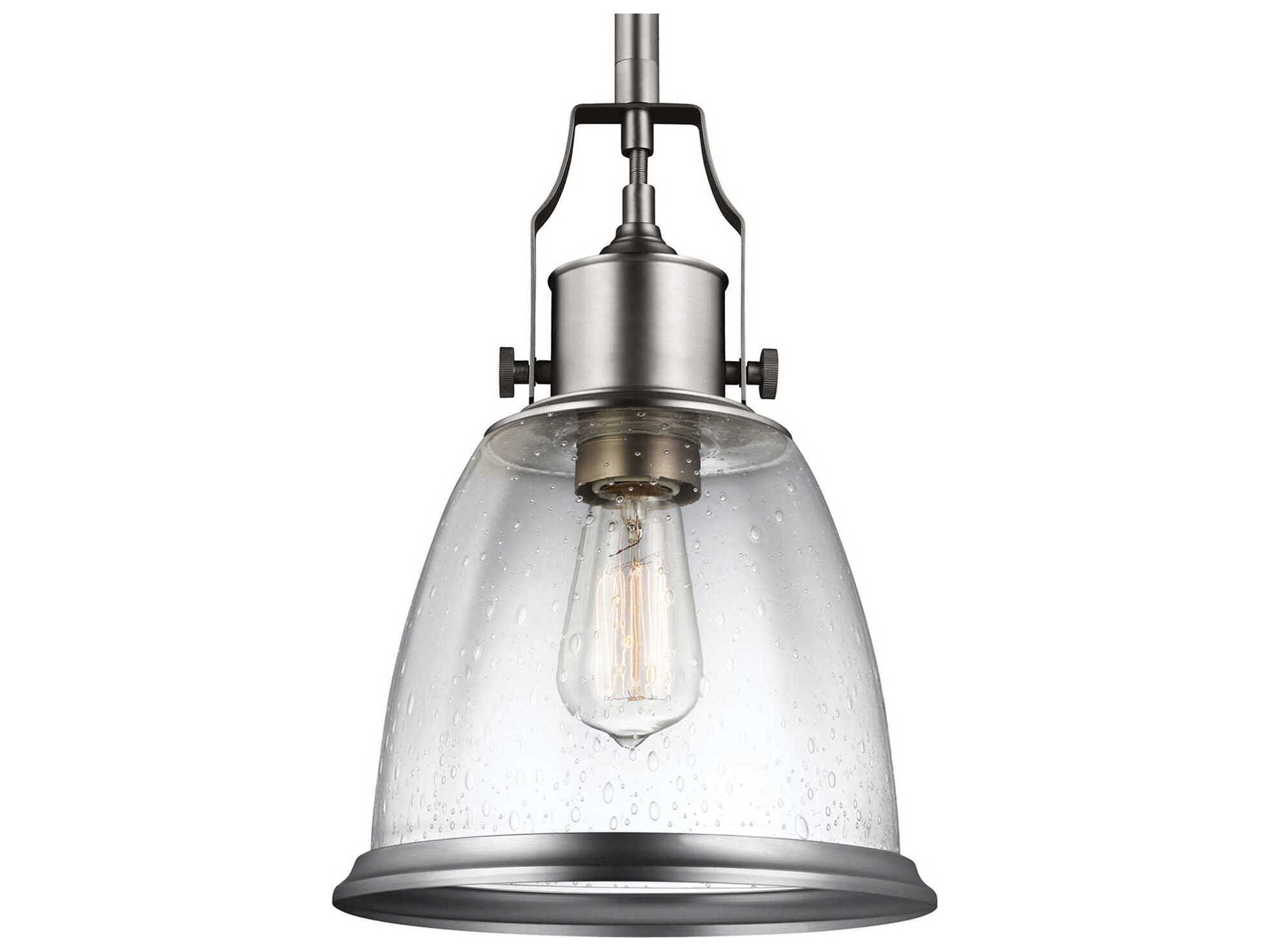Generation Lighting Hobson 1-Light Satin Nickel Glass Bell Mini Pendant