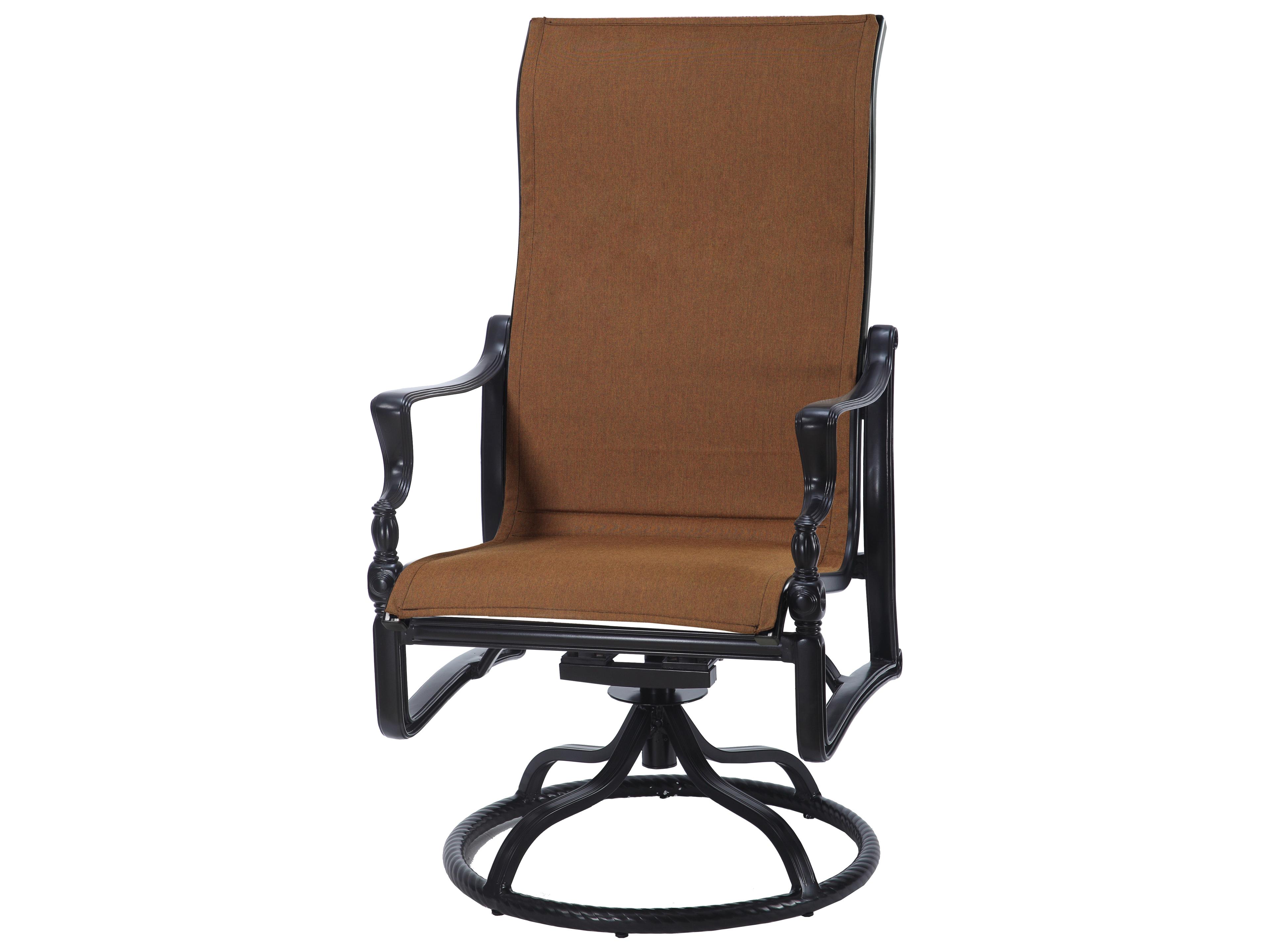 Gensun Bel Air Padded Sling Cast Aluminum High Back Swivel Rocker Outdoor Dining Arm Chair