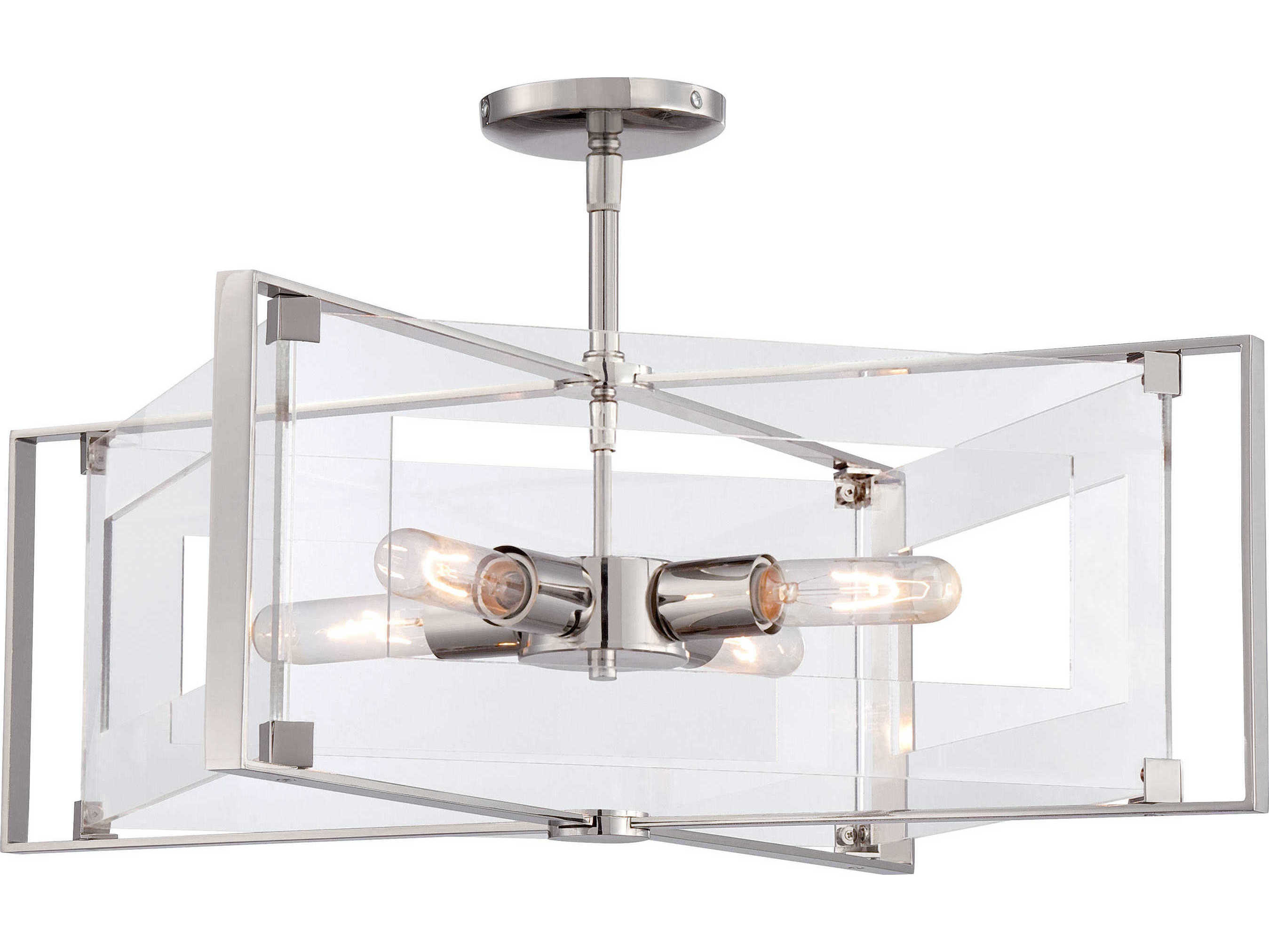 George Kovacs Crystal Clear 4-Light Polished Nickel Geometric Semi Flush Mount