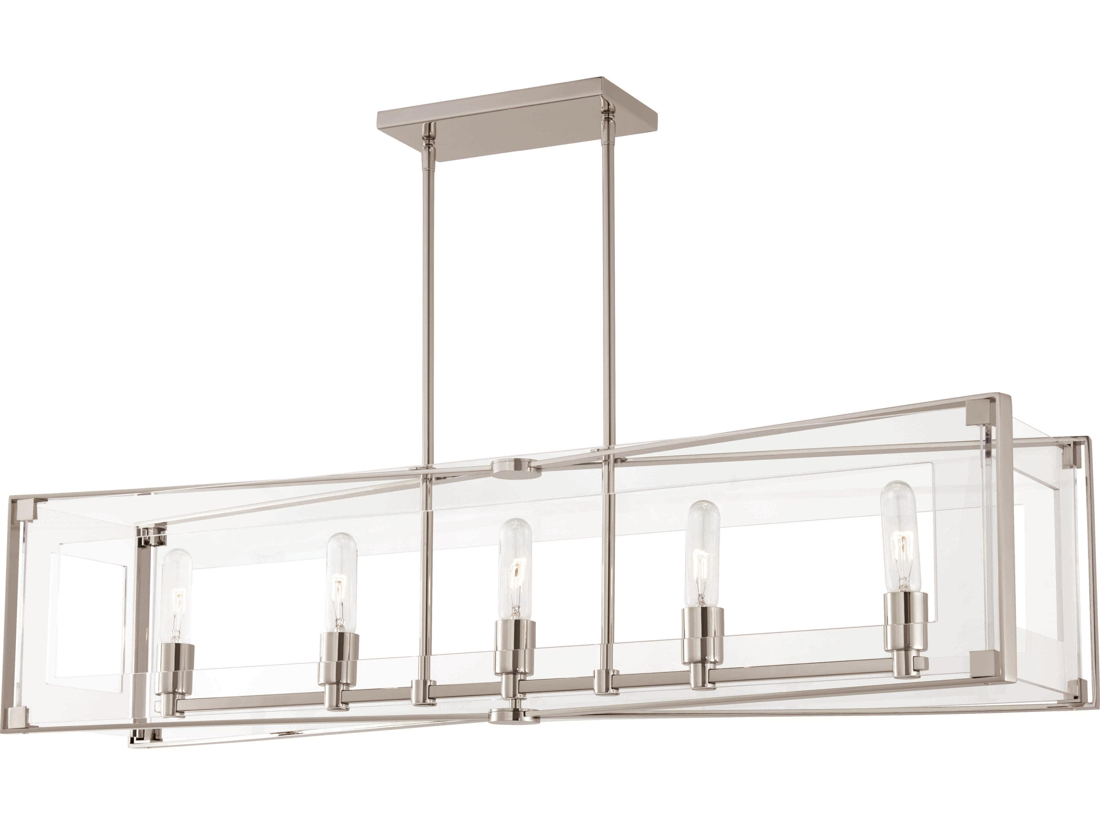 George Kovacs Crystal Clear 5-Light Polished Nickel Geometric Linear Island Pendant