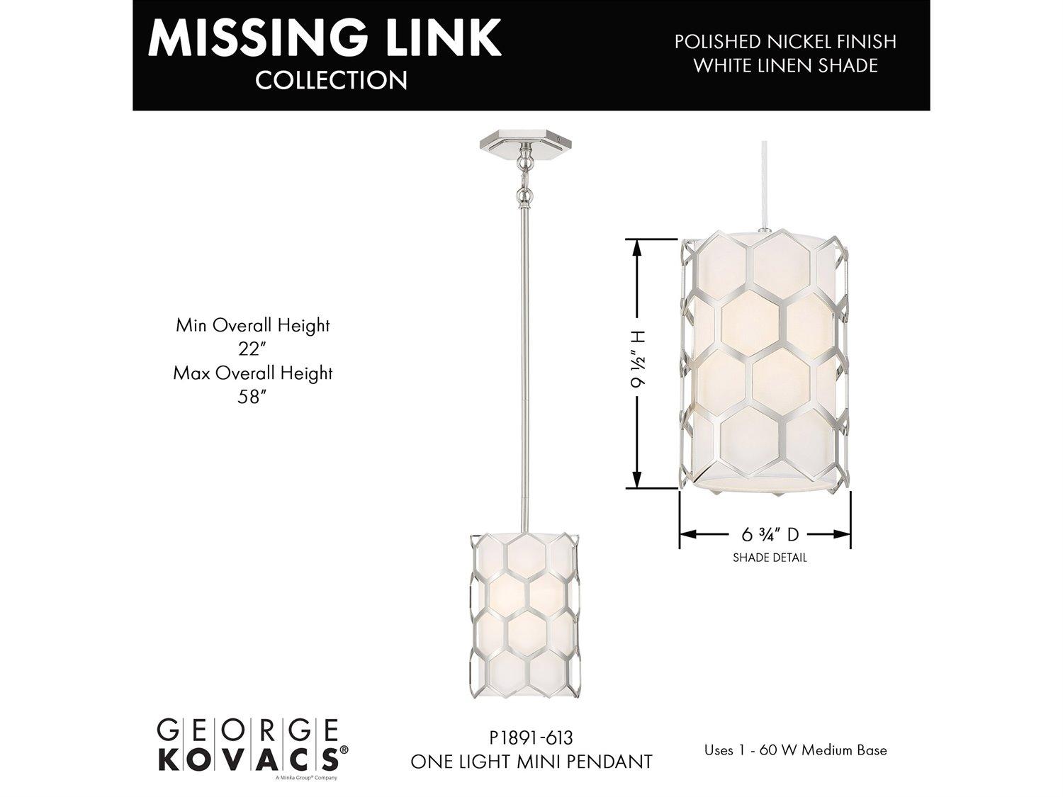 George Kovacs Missing Link 1-Light Polished Nickel Cylinder Mini Pendant