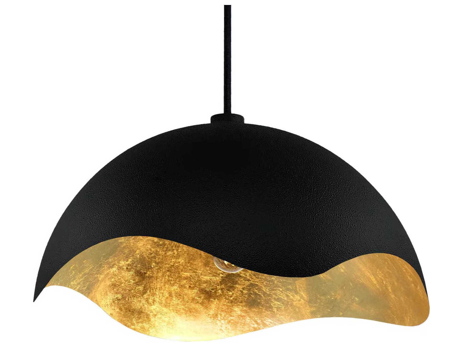 George Kovacs Eclos 1-Light Sand Coal Gold Leaf Black Dome Pendant
