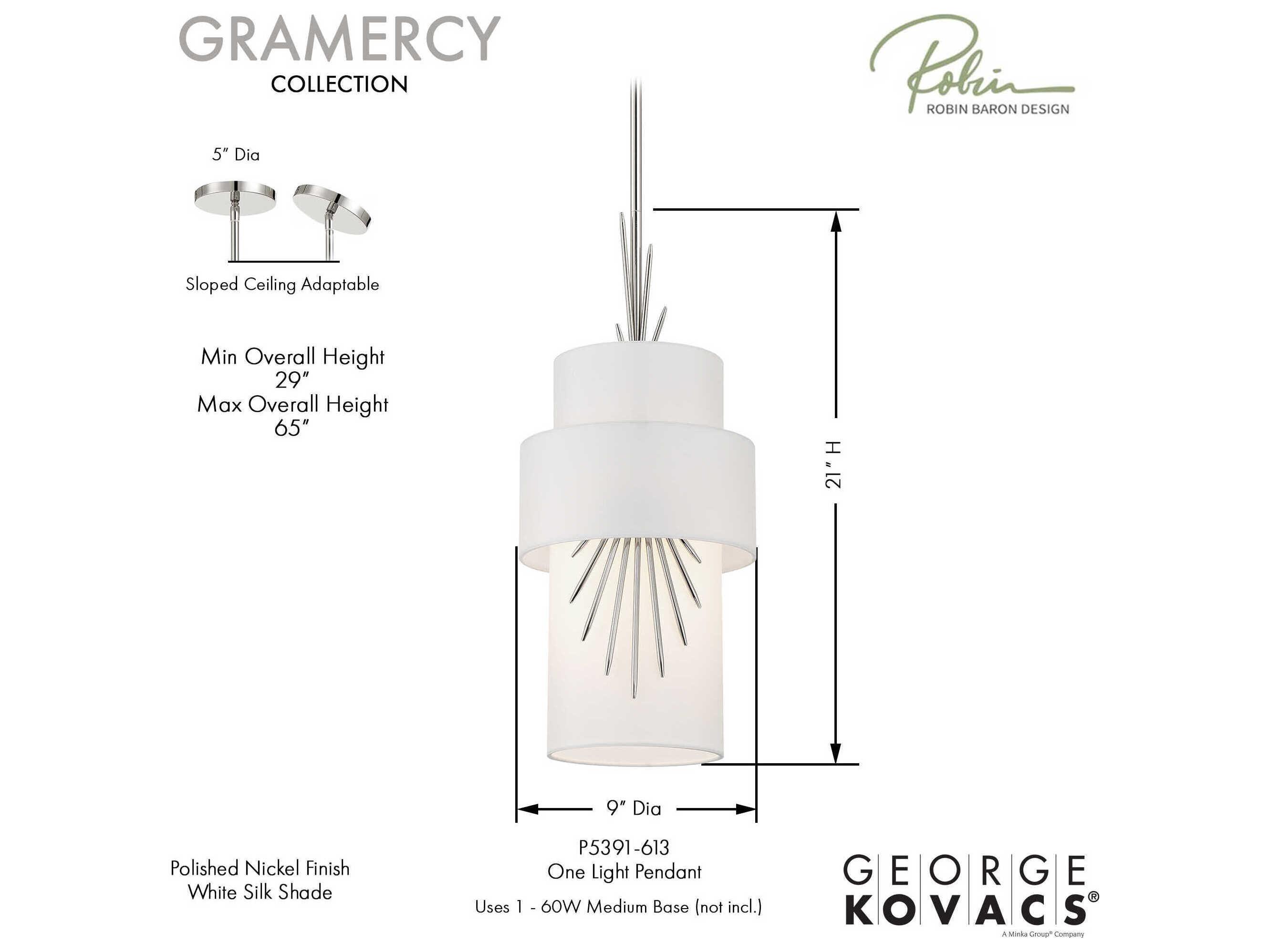 George Kovacs Gramercy 1-Light Polished Nickel Cylinder Mini Pendant