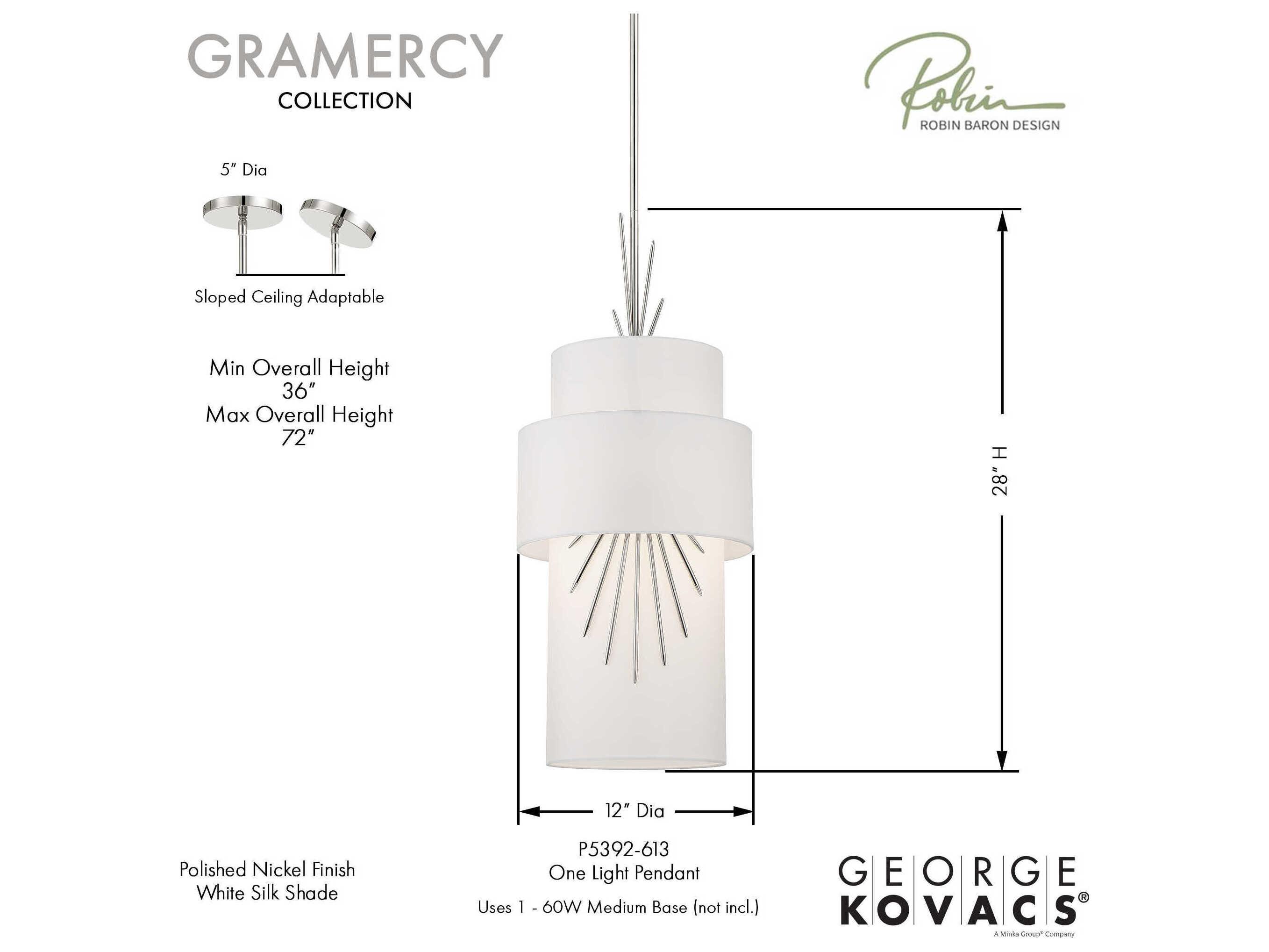 George Kovacs Gramercy 1-Light Polished Nickel Cylinder Mini Pendant