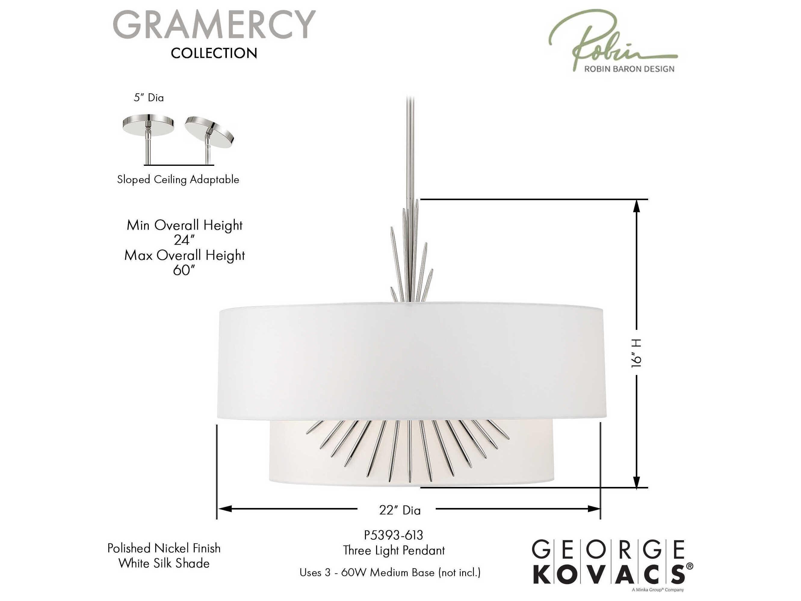 George Kovacs Gramercy 3-Light Polished Nickel Tiered Pendant