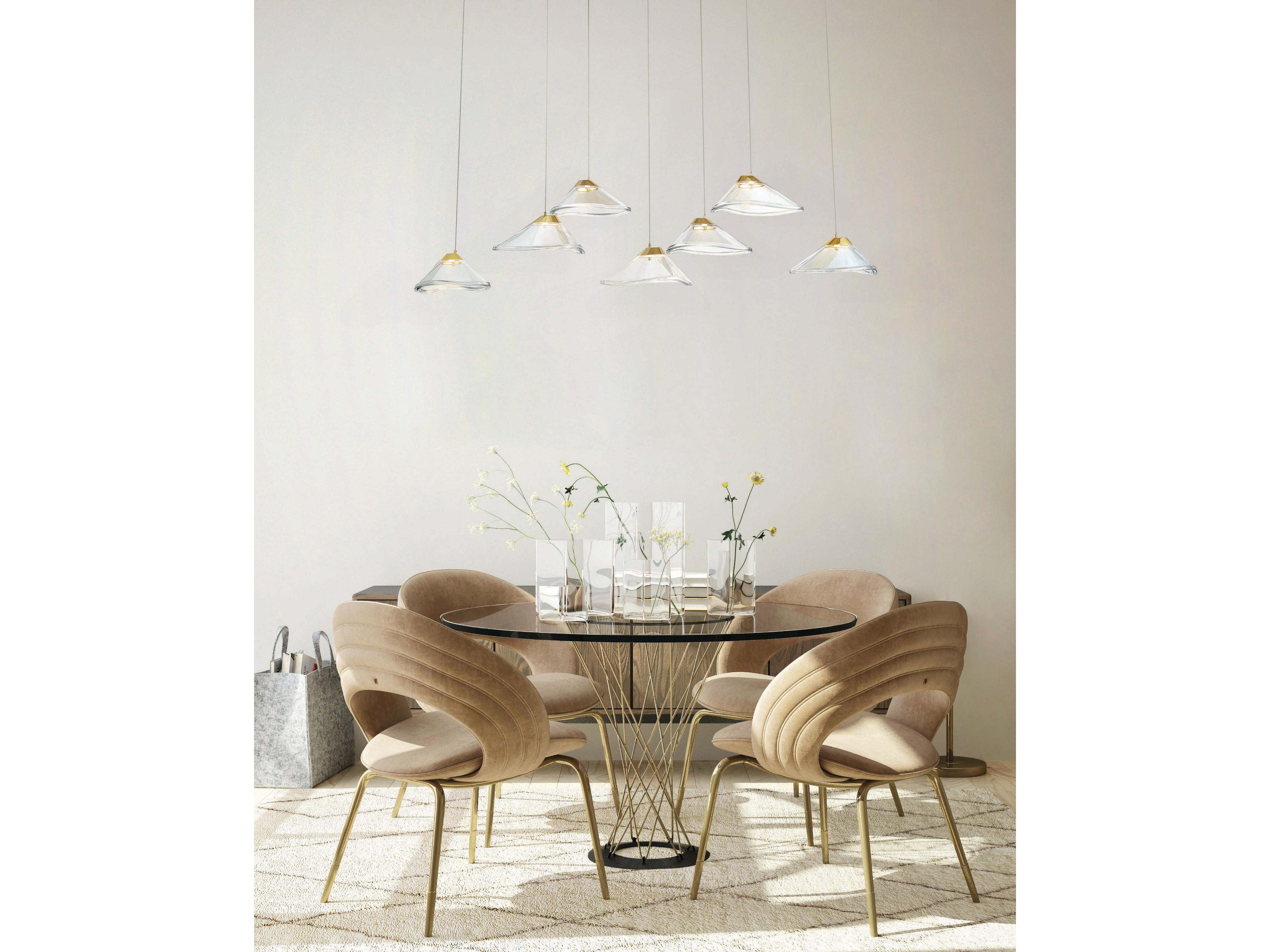 George Kovacs Sneer 7-Light Coal Sun Gold Black Glass LED Linear Island Pendant