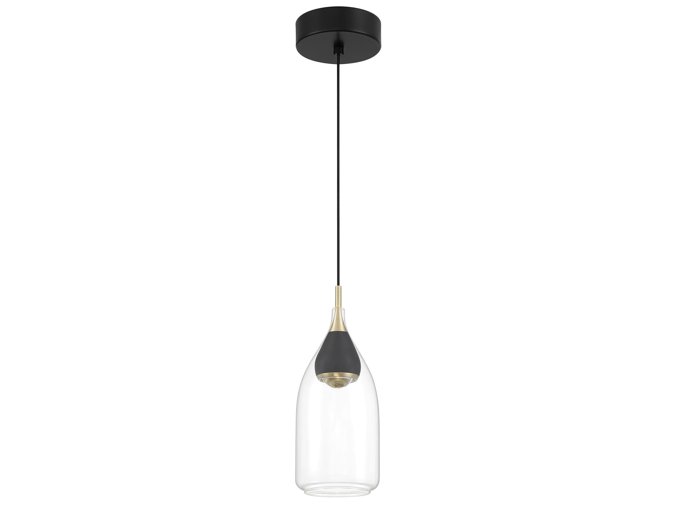 George Kovacs Arabesque 1-Light Coal Brushed Gold Black Glass LED Cylinder Mini Pendant
