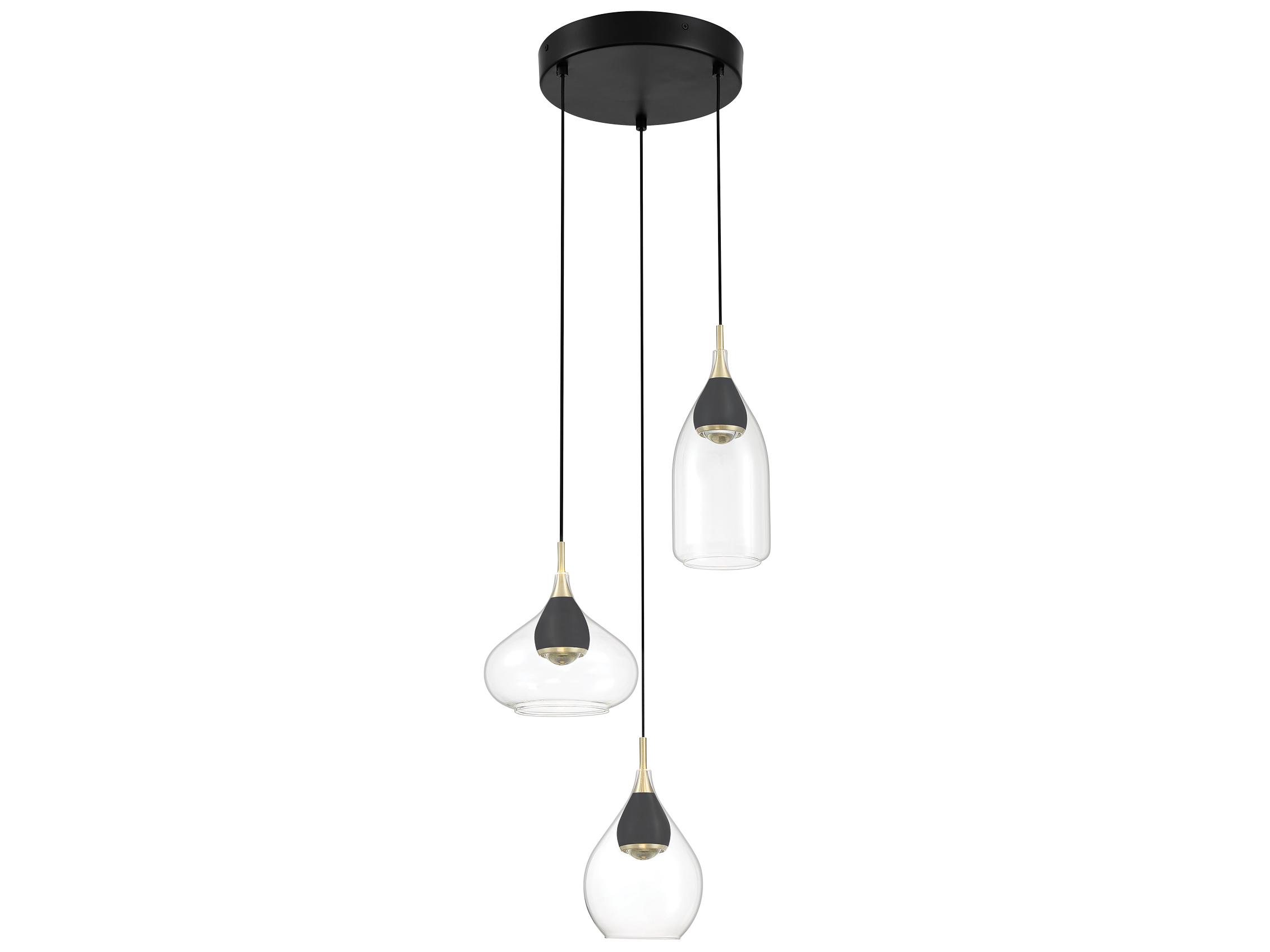 George Kovacs Arabesque 3-Light Coal Brushed Gold Black Glass LED Pendant