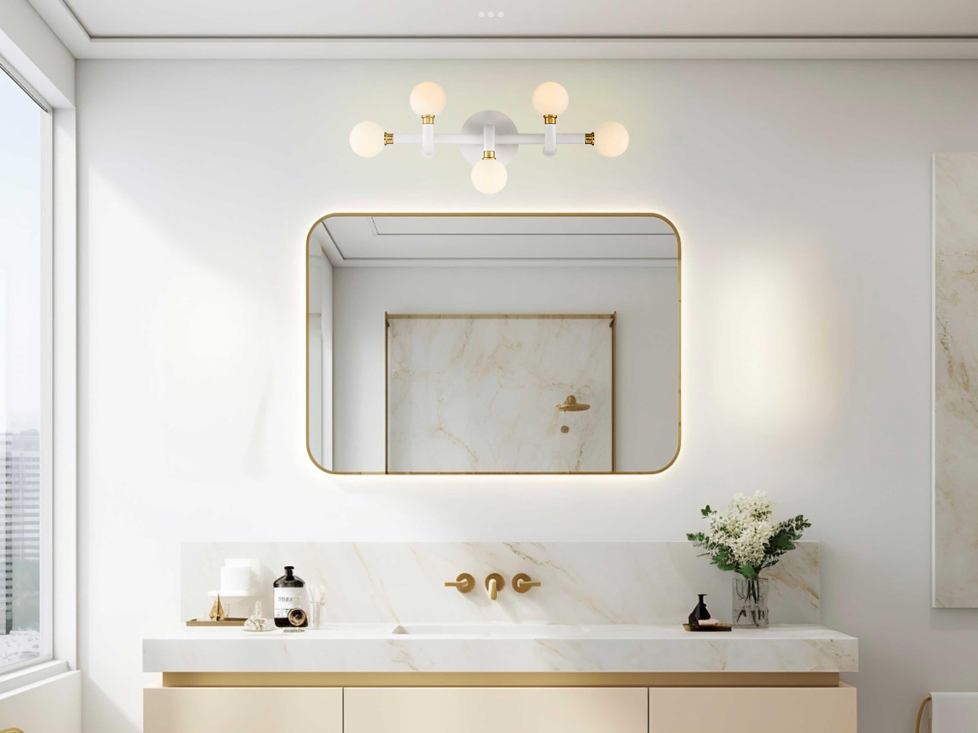 George Kovacs Tubular 5-Light Matte White Honey Gold Glass LED Vanity Light