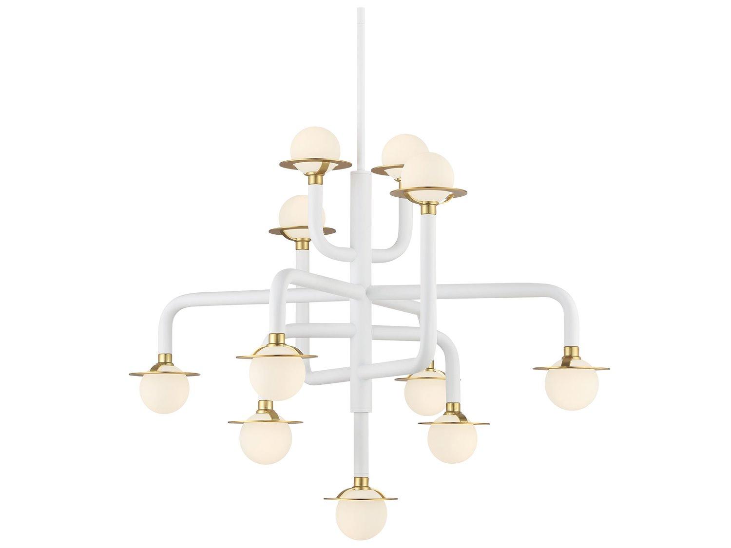 George Kovacs Tubular 11-Light Matte White Honey Gold Glass LED Globe Chandelier