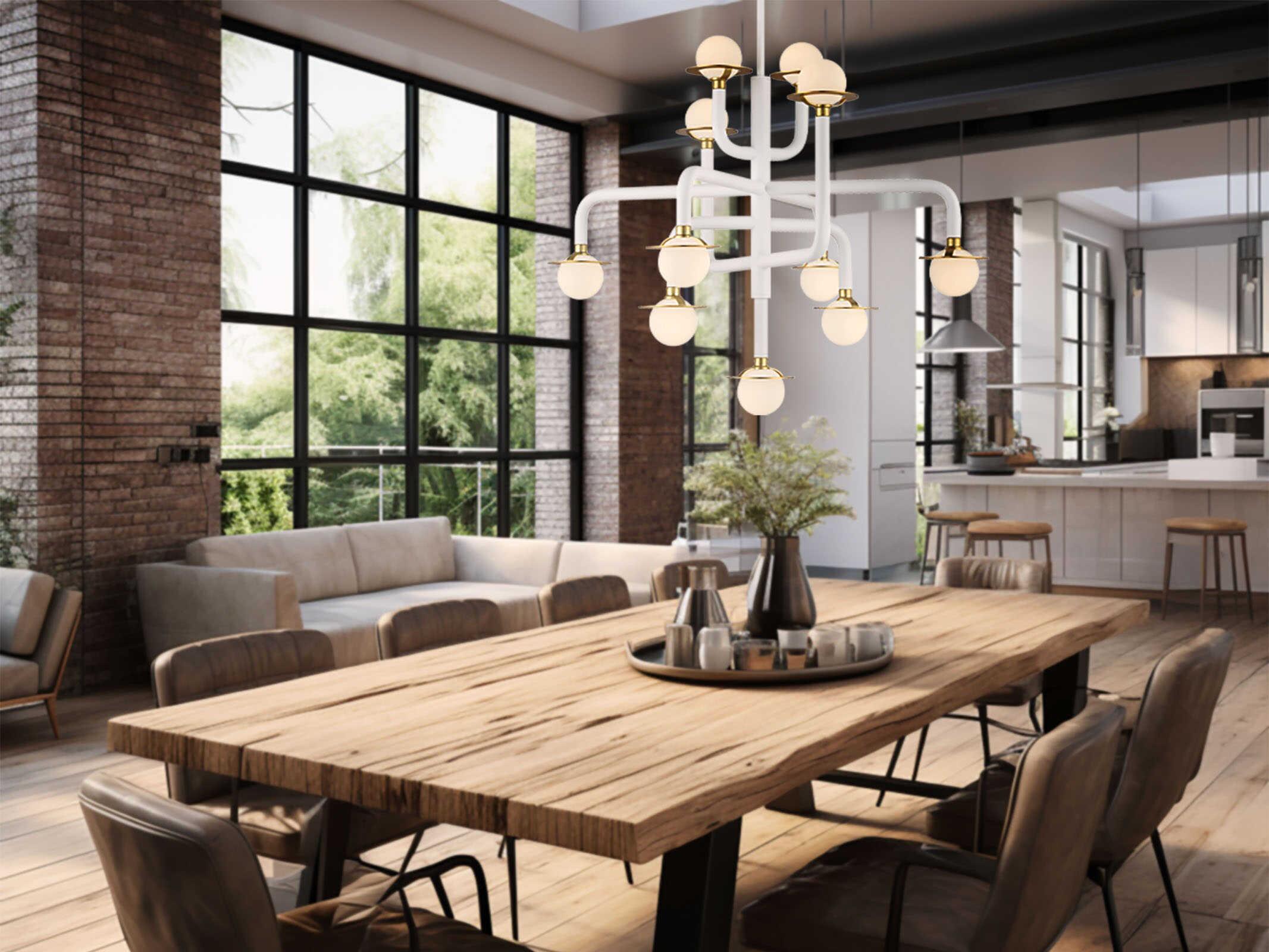 George Kovacs Tubular 11-Light Matte White Honey Gold Glass LED Globe Chandelier