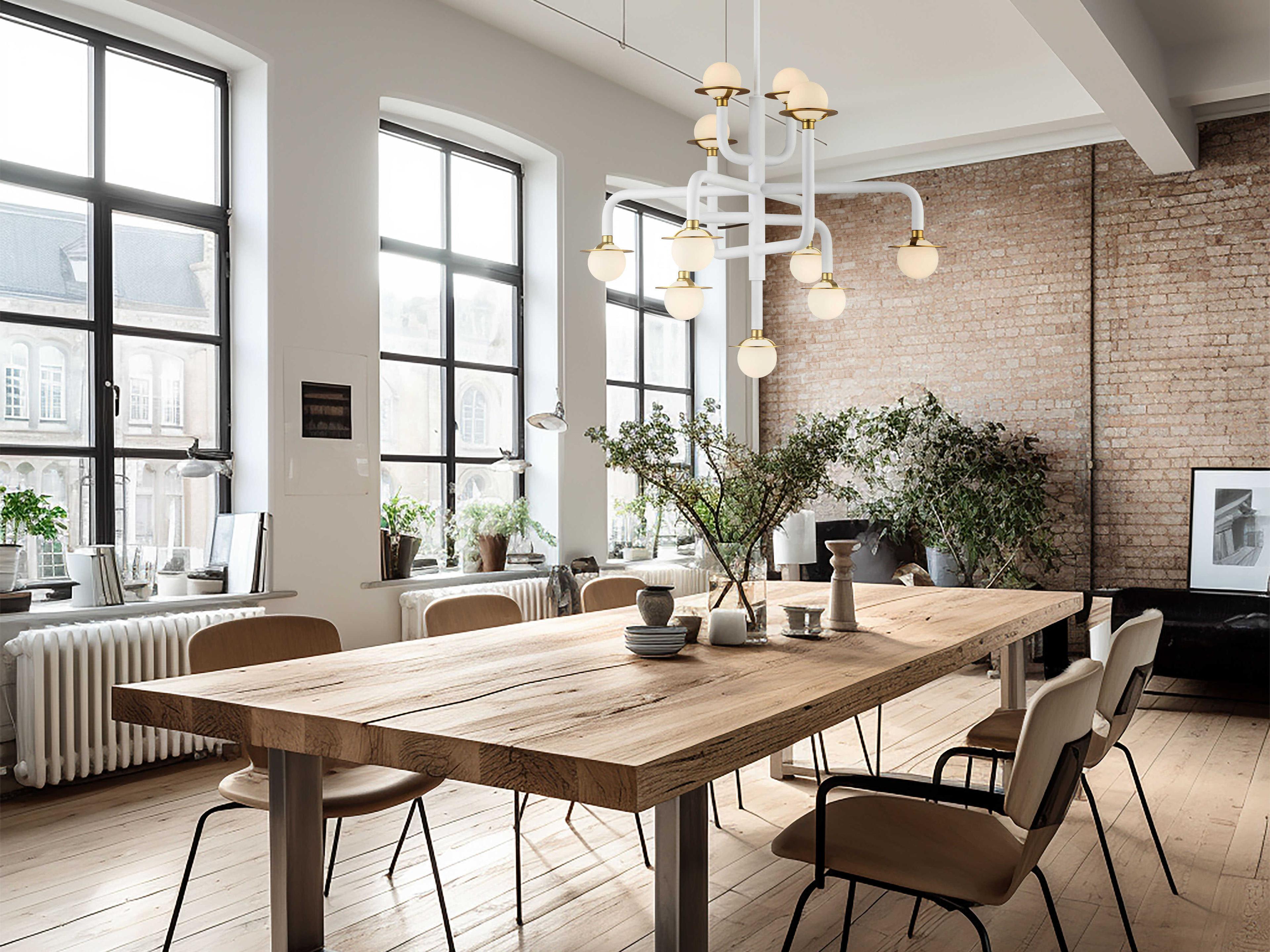 George Kovacs Tubular 11-Light Matte White Honey Gold Glass LED Globe Chandelier