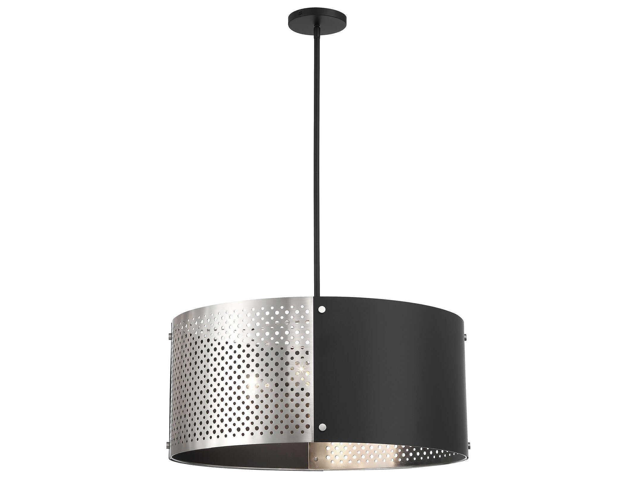 George Kovacs Noho 4-Light Brushed Nickel Sand Coal Black Drum Pendant