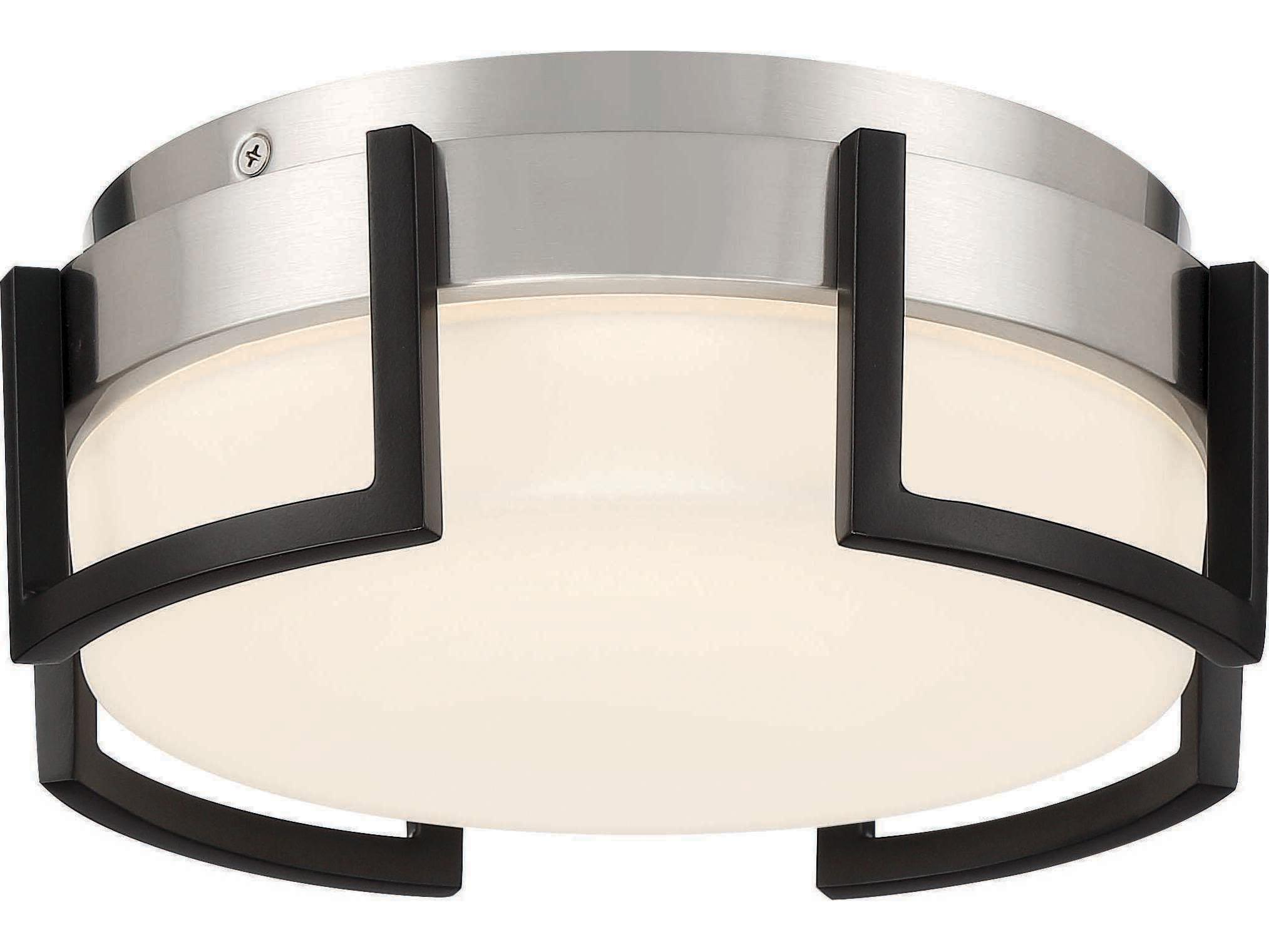 George Kovacs Bezel Set 1-Light Coal Brushed Nickel Black Glass LED Drum Flush Mount