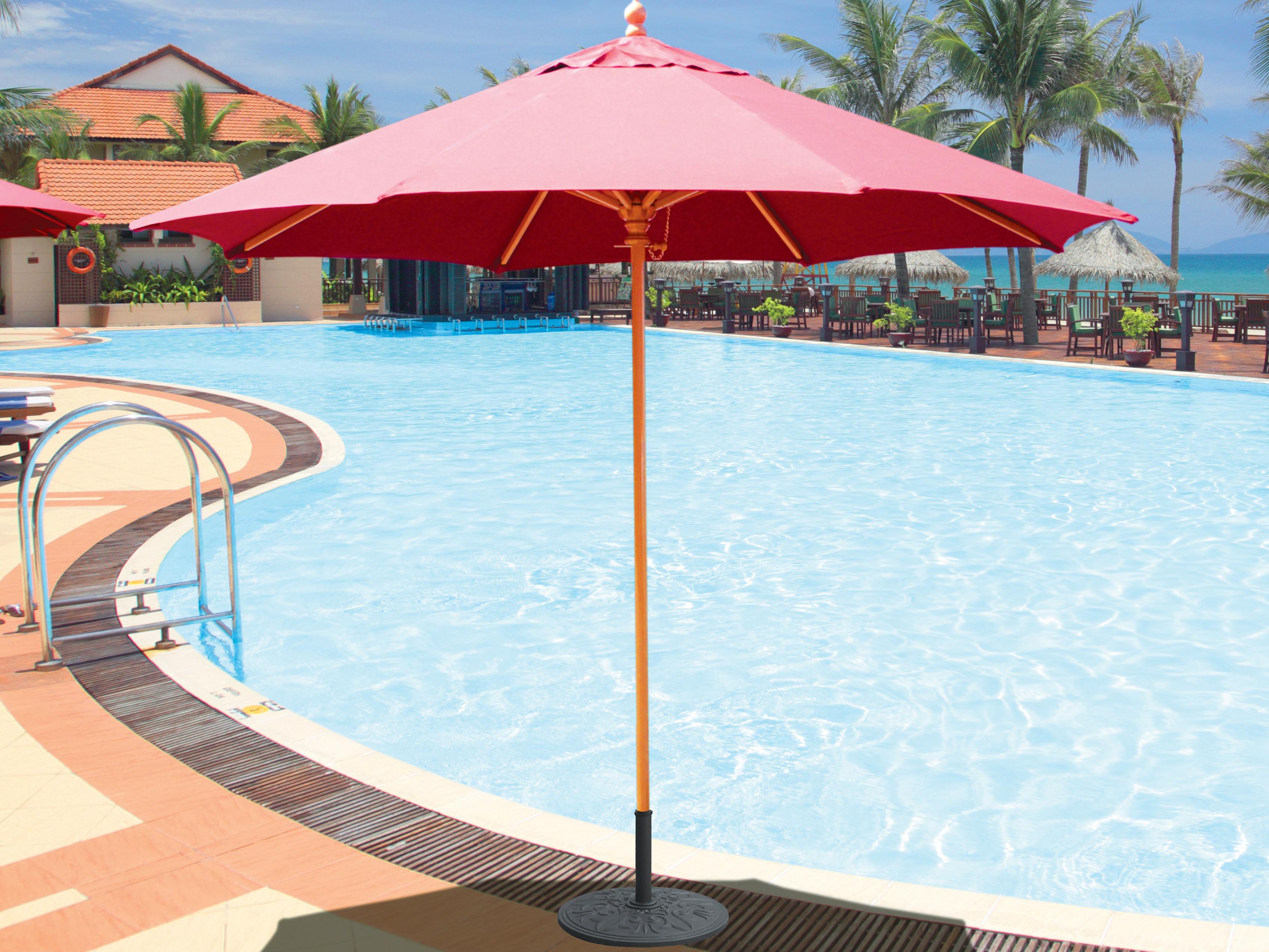 Galtech Quick Ship Wood Light 9 Foot Octagon Push Up Lift Outdoor Patio Umbrella