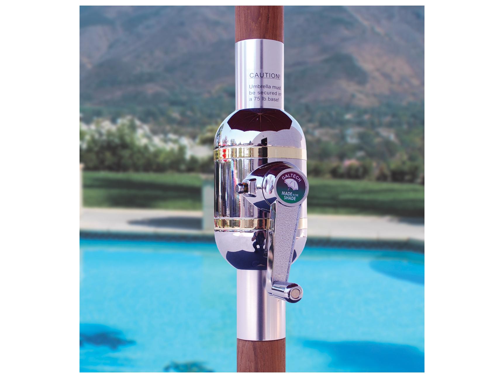 Galtech Quick Ship Teak 11 Foot Octagon Maximum Shade Crank Lift Outdoor Umbrella