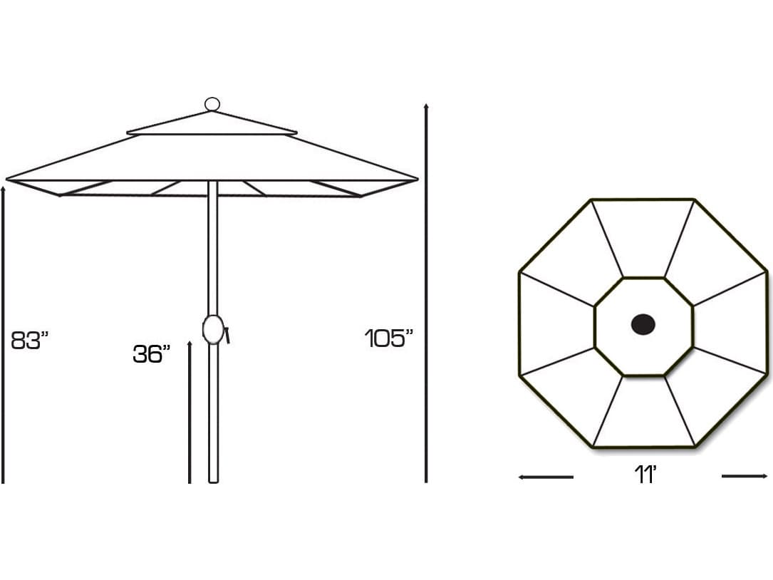 Galtech Quick Ship Teak 11 Foot Octagon Maximum Shade Crank Lift Outdoor Umbrella