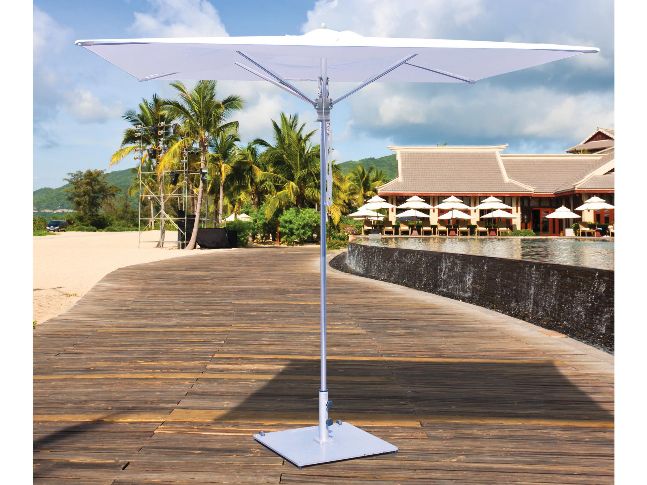 Galtech Quick Ship Commercial Aluminum Silver 8 Foot Square Pulley Lift Patio Umbrella