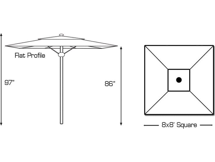 Galtech Quick Ship Commercial Aluminum Silver 8 Foot Square Pulley Lift Patio Umbrella