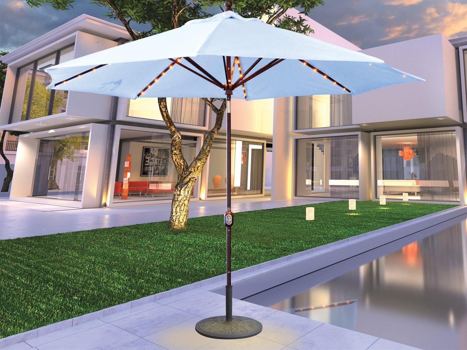 Galtech Quick Ship Aluminum 11 Foot Octagon Crank Lift Auto Tilt Patio Umbrella with LED Lights