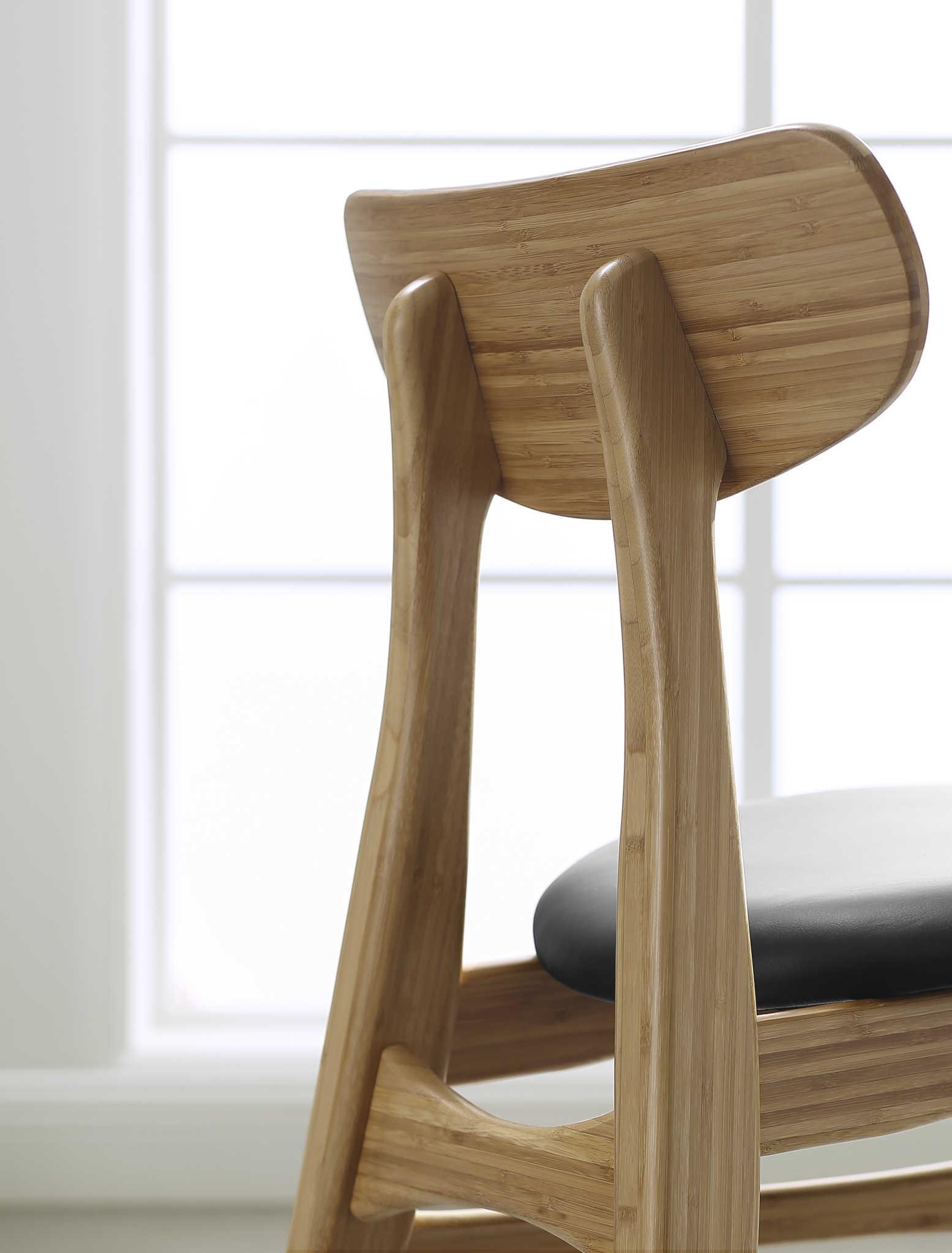 Greenington Cassia Leather Bamboo Wood Brown Upholstered Side Dining Chair