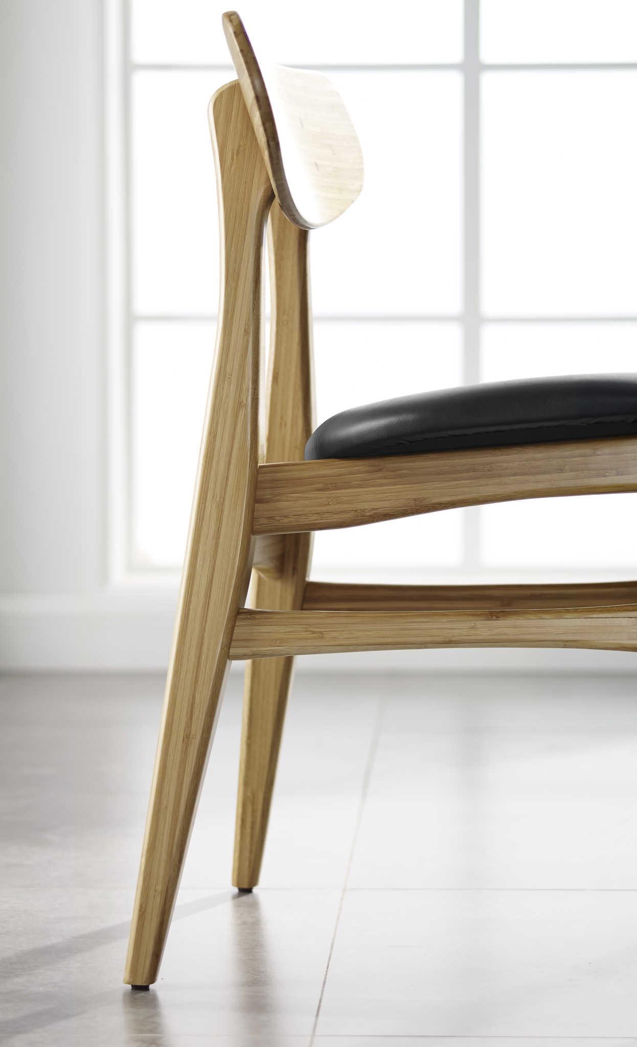 Greenington Cassia Leather Bamboo Wood Brown Upholstered Side Dining Chair